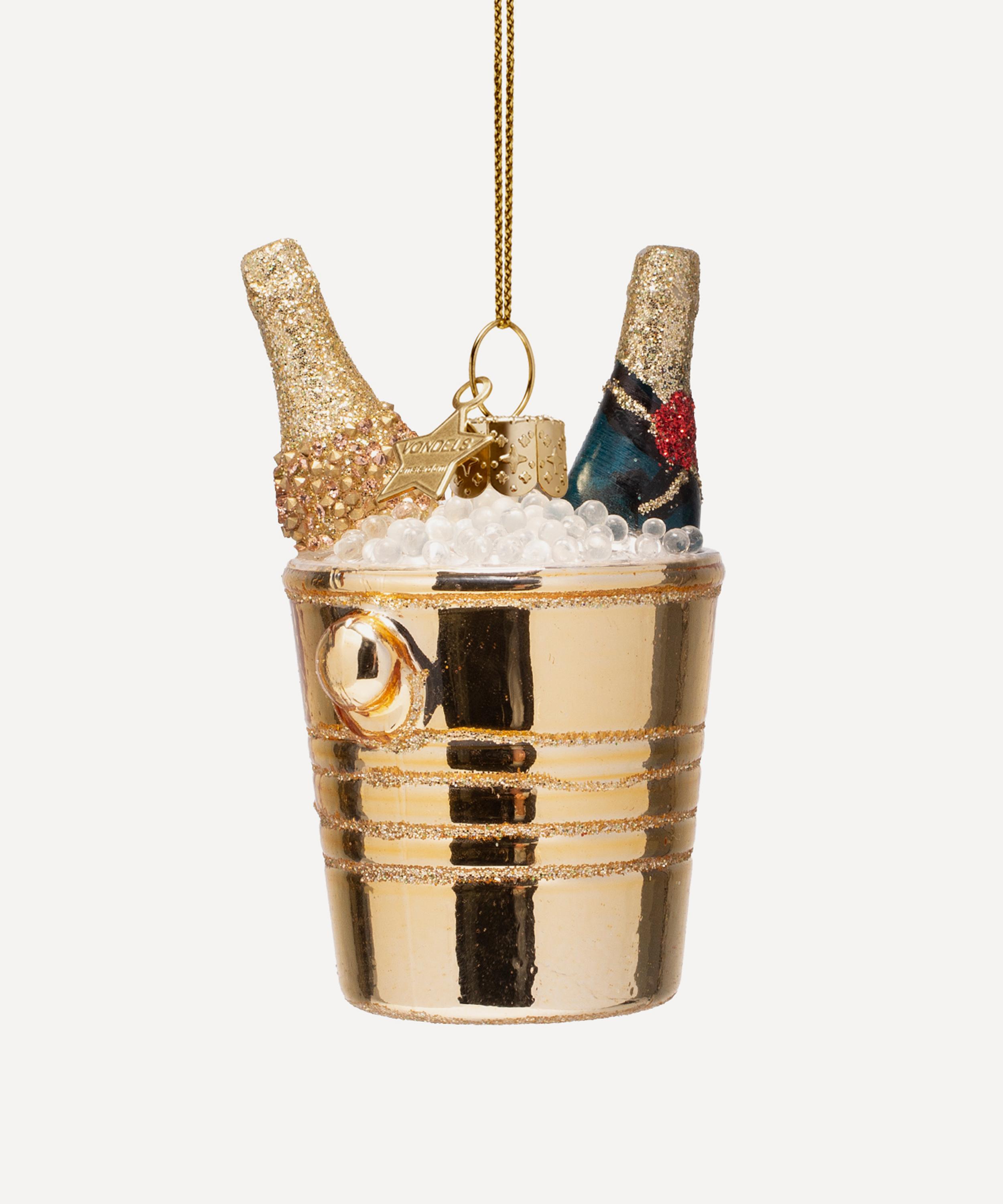 Christmas - Bottles of Champagne in Ice Bucket Glass Ornament image number 0