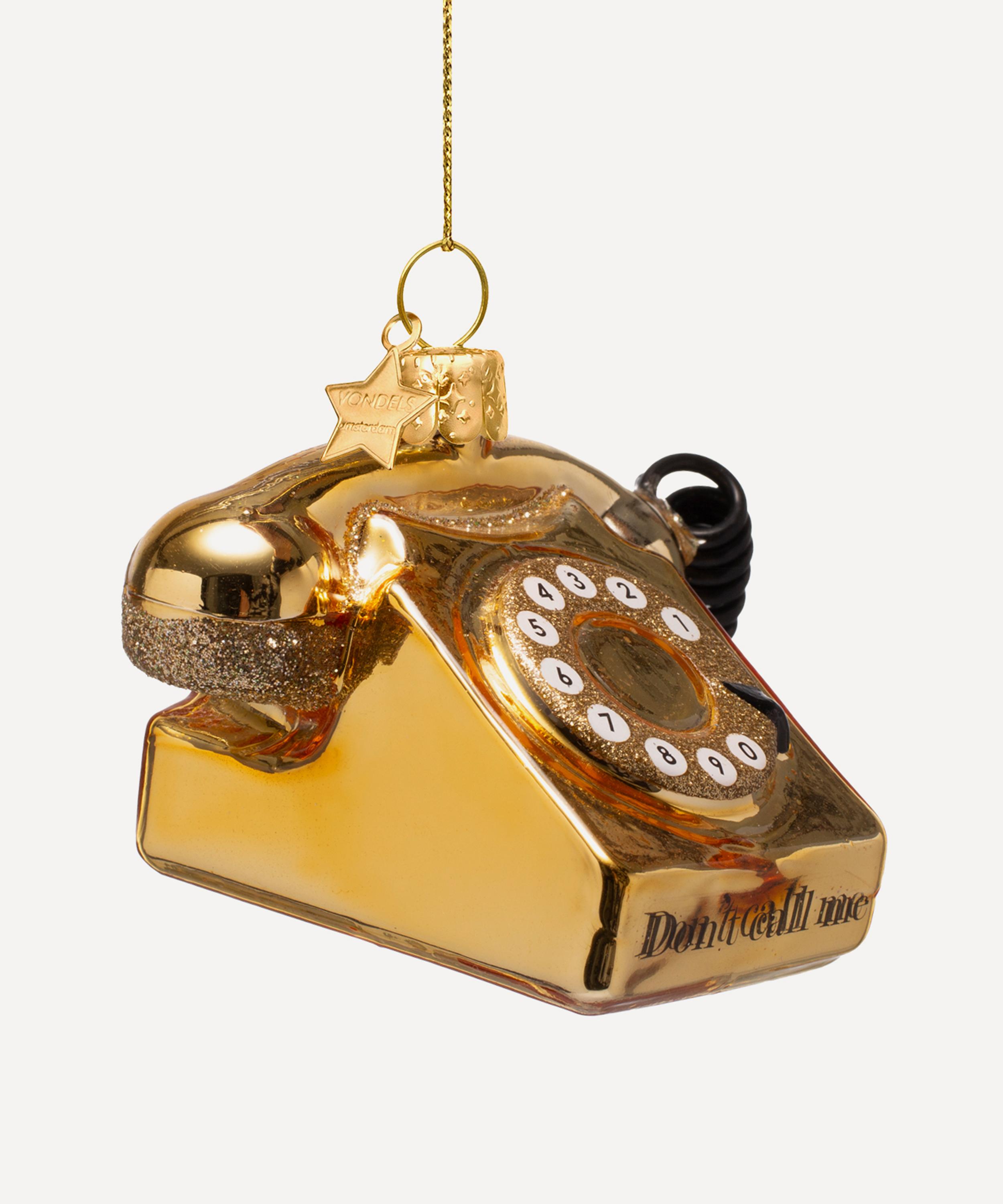 Christmas - Gold Vintage Telephone Glass Ornament image number 0