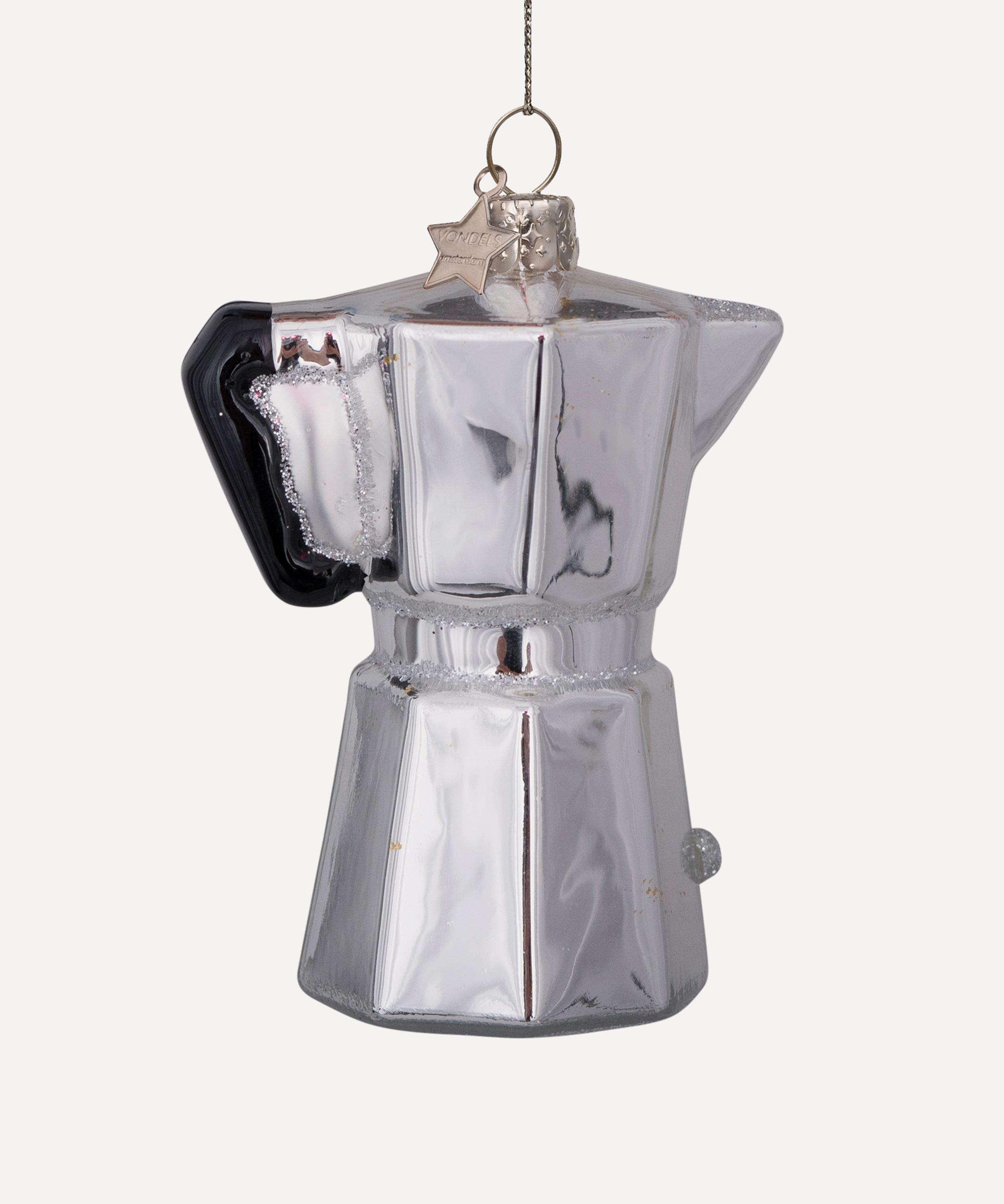 Christmas - Silver Classic Italian Coffee Maker Glass Ornament image number 0