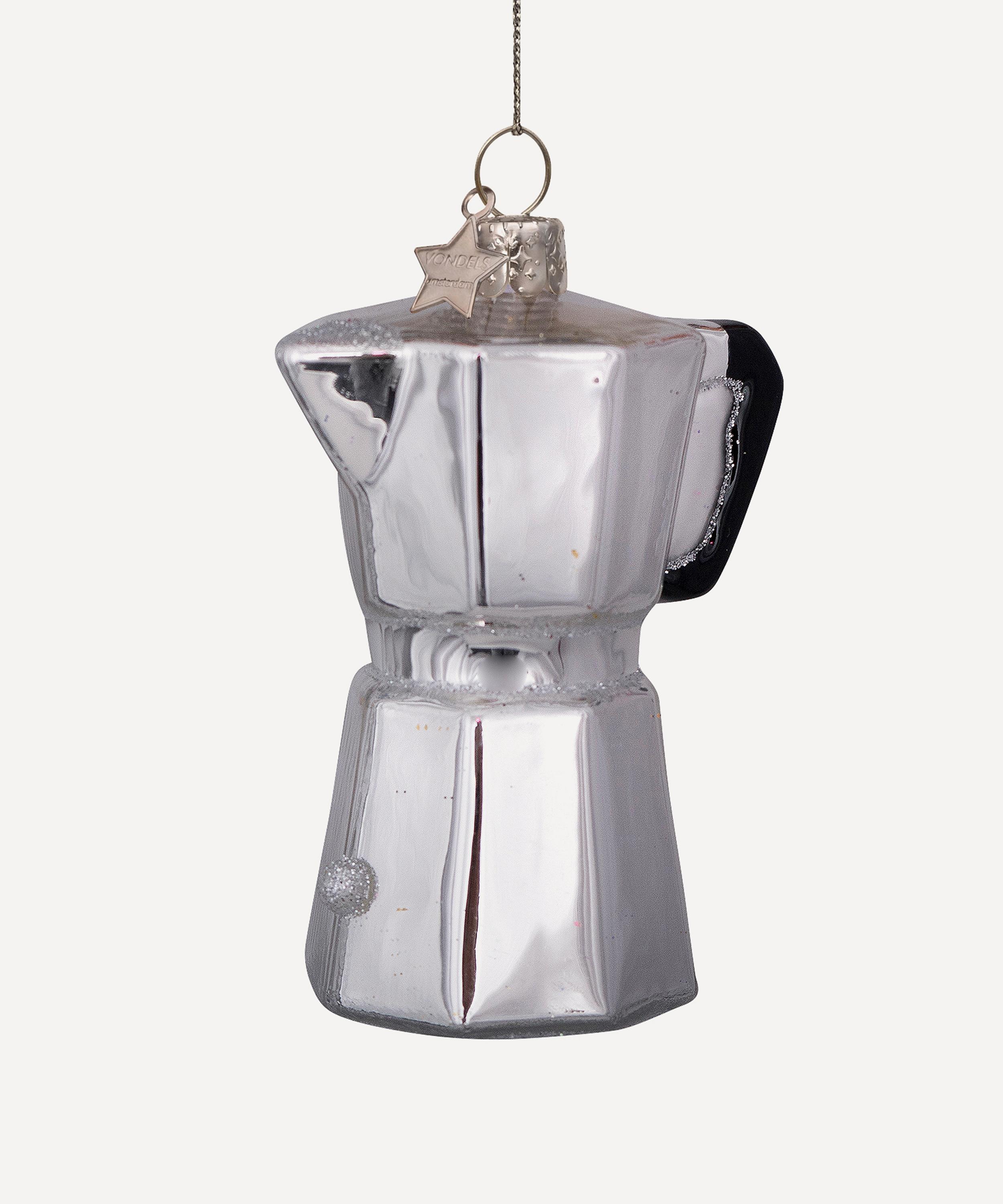 Christmas - Silver Classic Italian Coffee Maker Glass Ornament image number 2