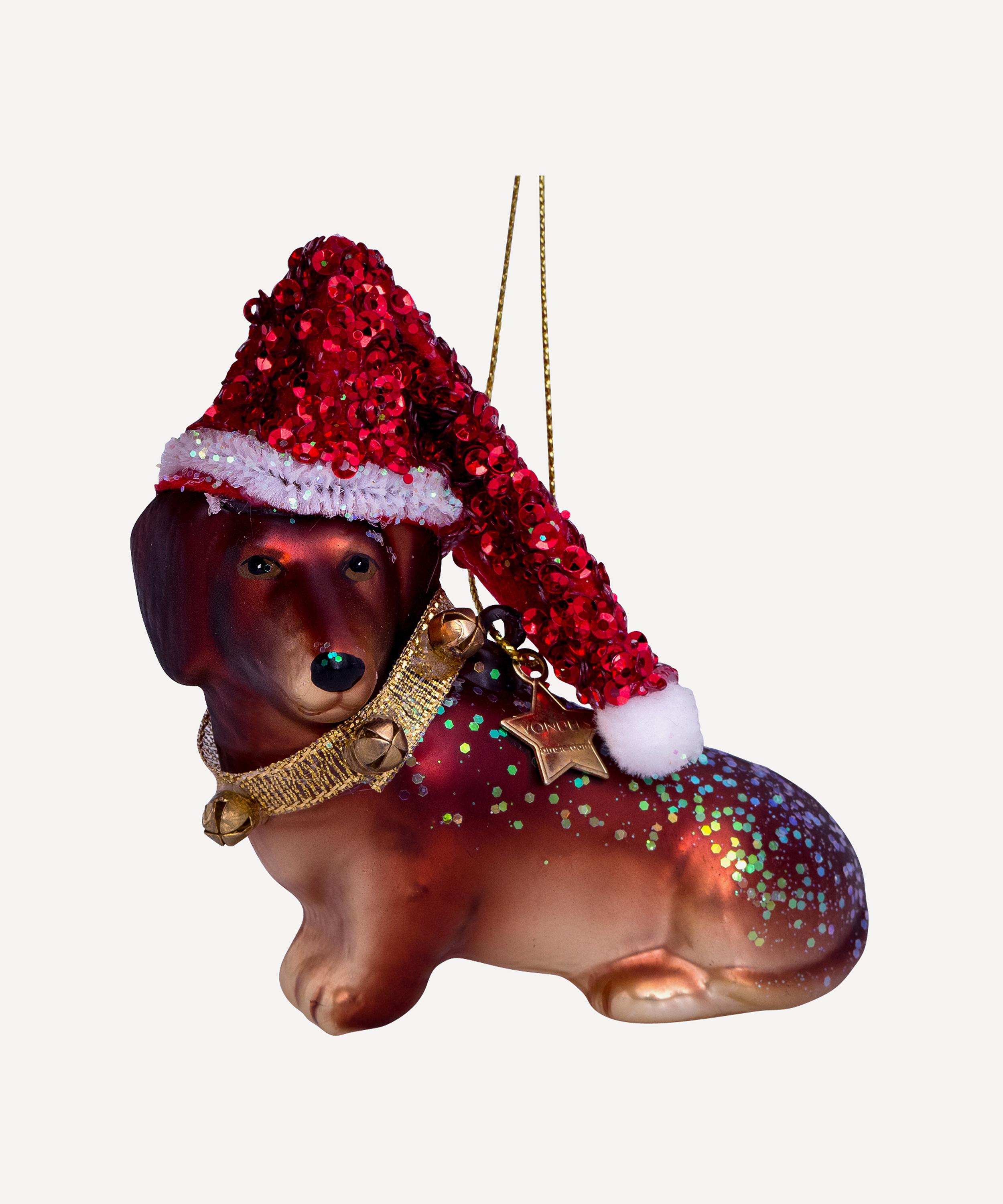 Christmas - Little Dachshund with Christmas Hat Glass Ornament image number 0