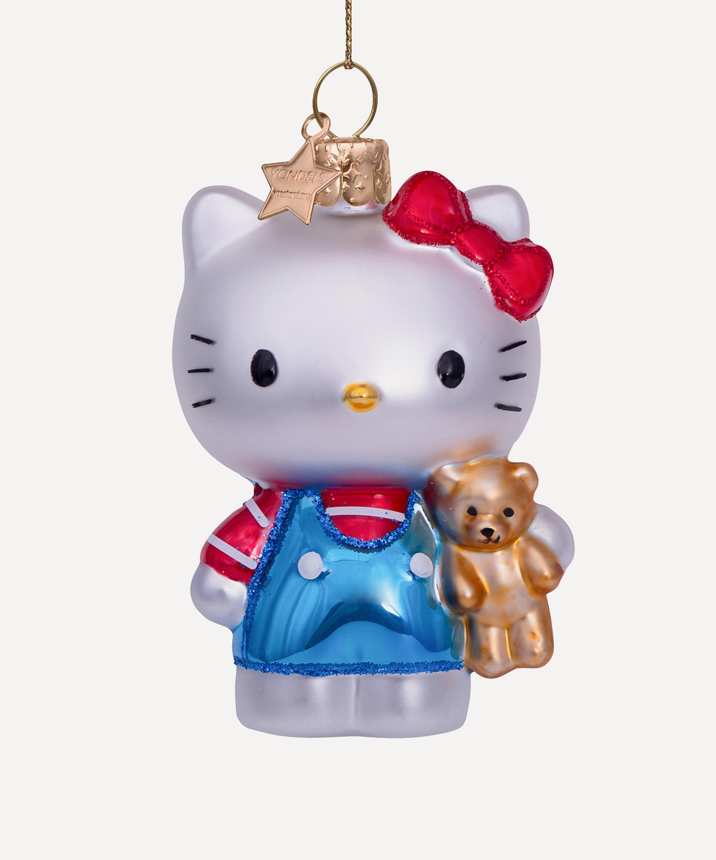 Christmas - Hello Kitty with Blue Dress and Teddy Bear Glass Ornament image number 0
