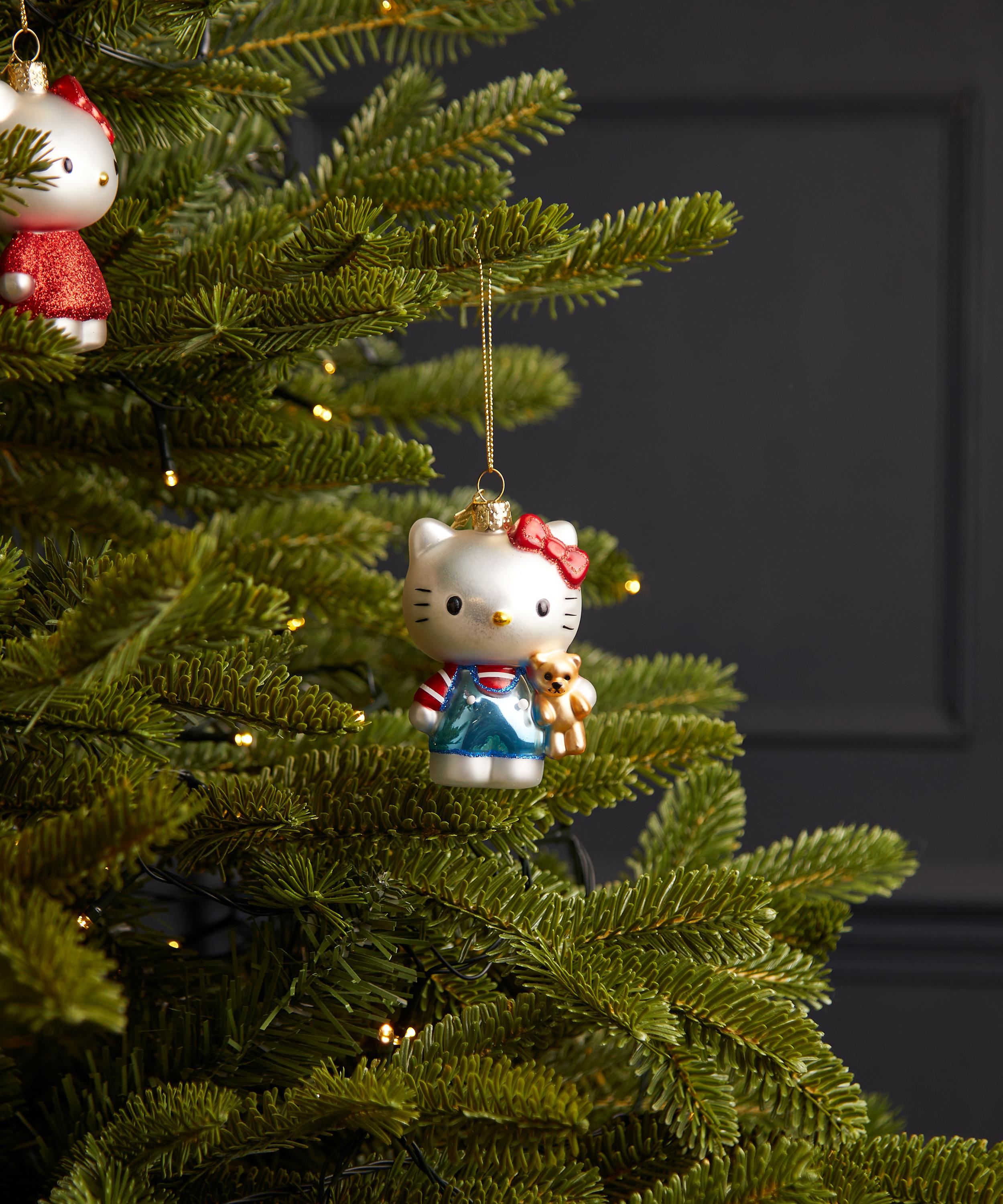 Christmas - Hello Kitty with Blue Dress and Teddy Bear Glass Ornament image number 1