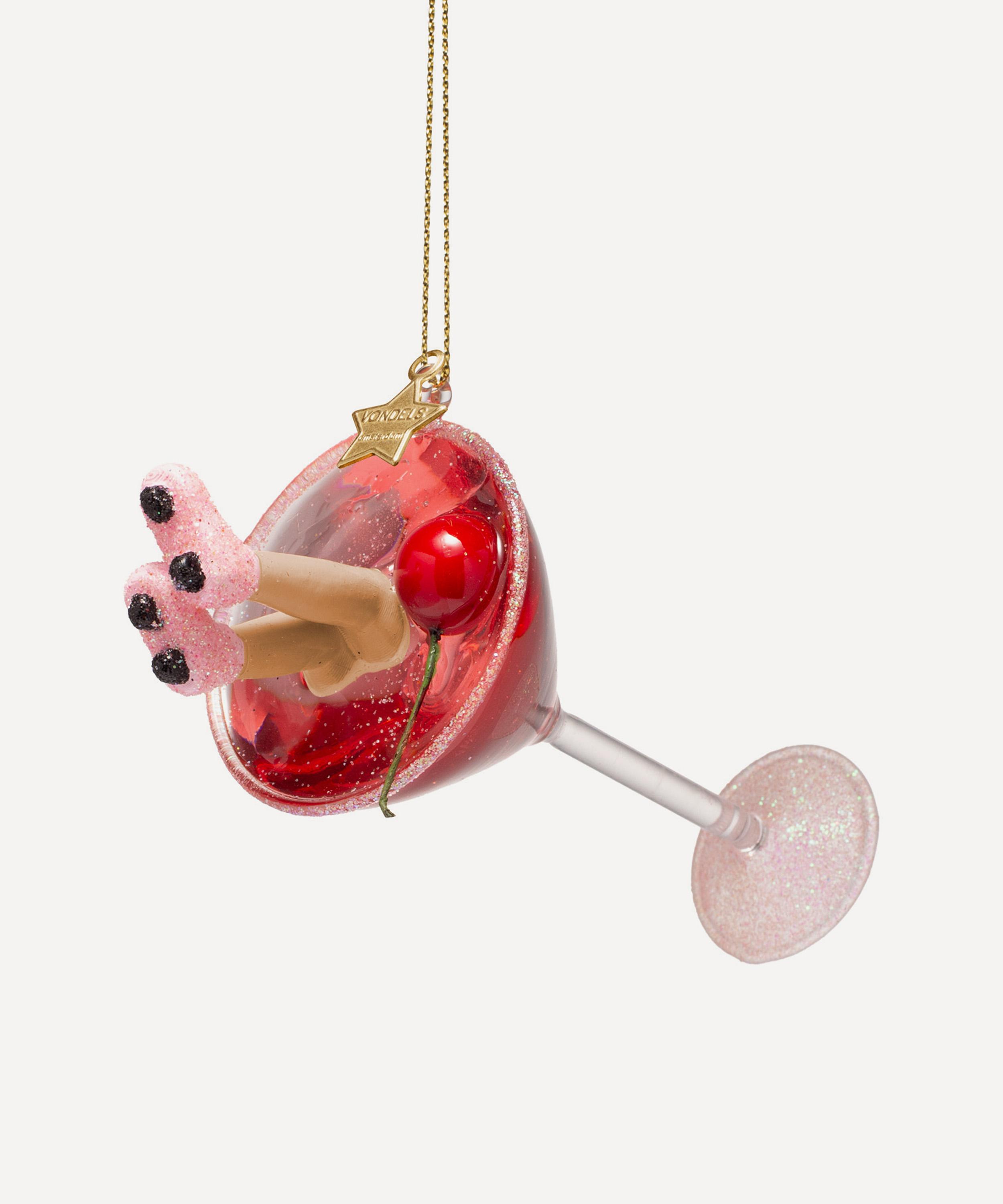 Christmas - Cosmopolitan Cocktail with Roller Skates Glass Ornament