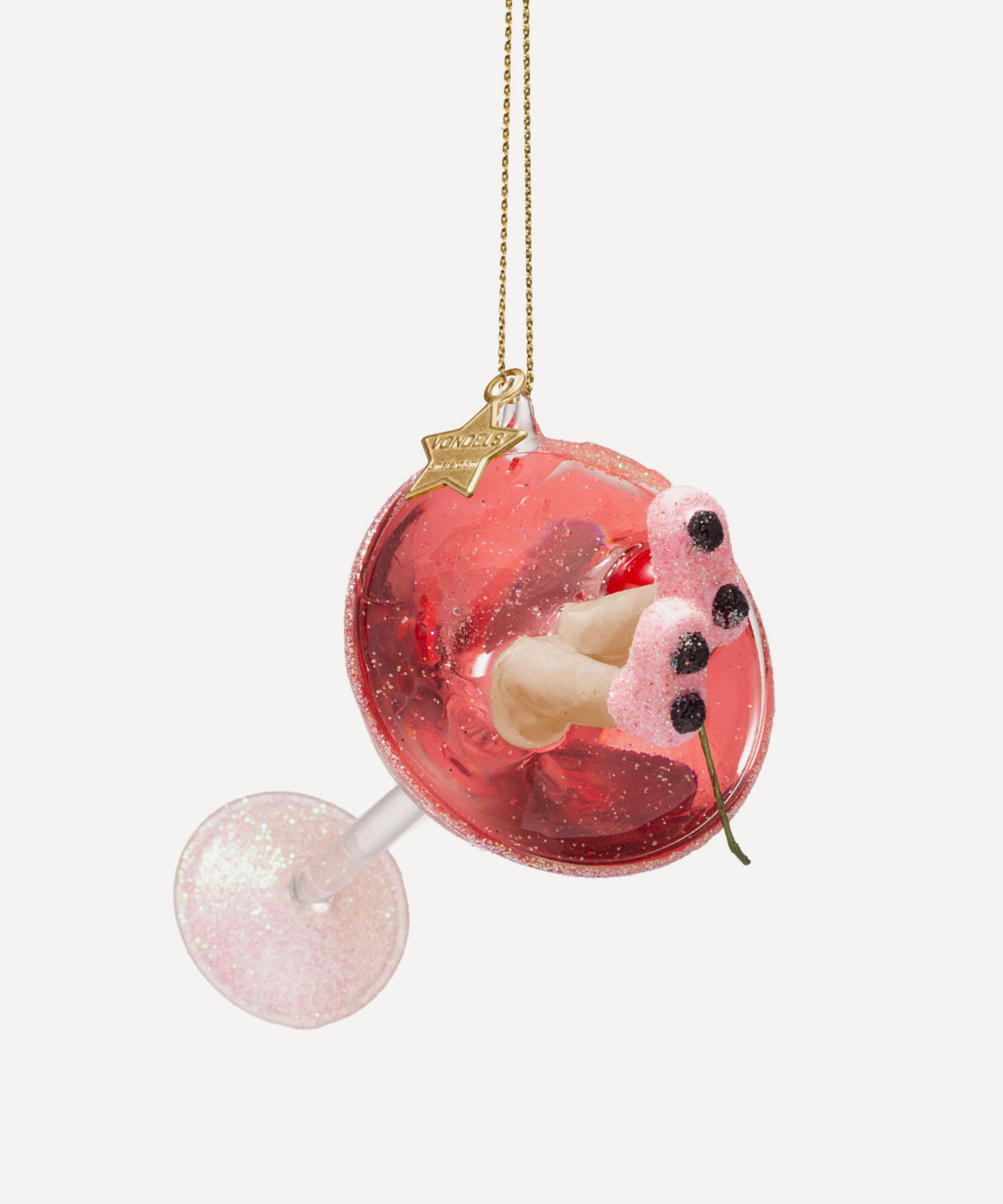 Christmas - Cosmopolitan Cocktail with Roller Skates Glass Ornament image number 2