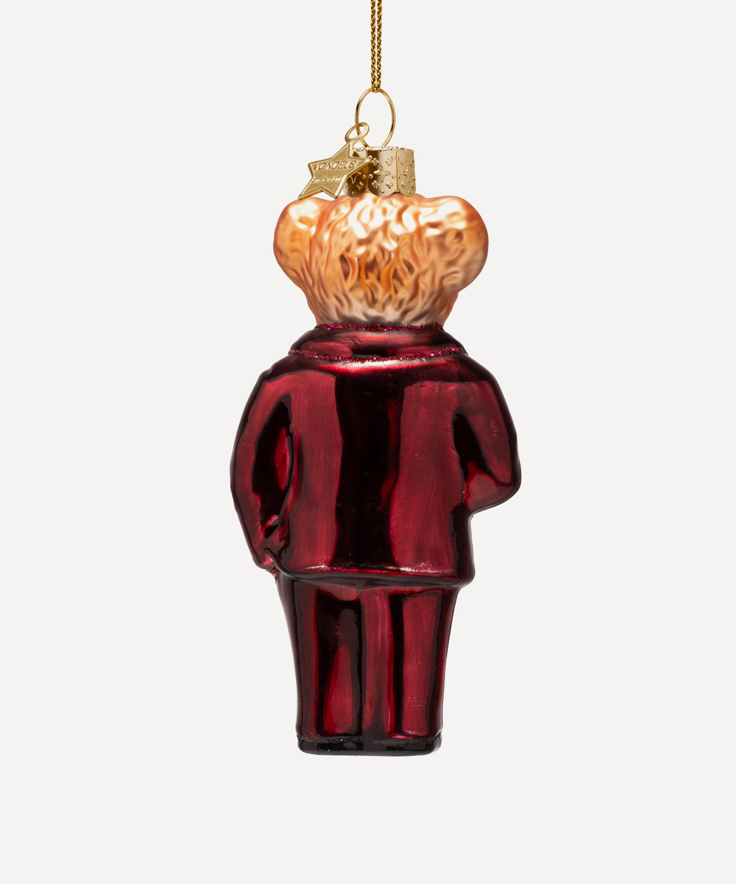 Christmas - Teddy Bear in Burgundy Suit Glass Ornament image number 2