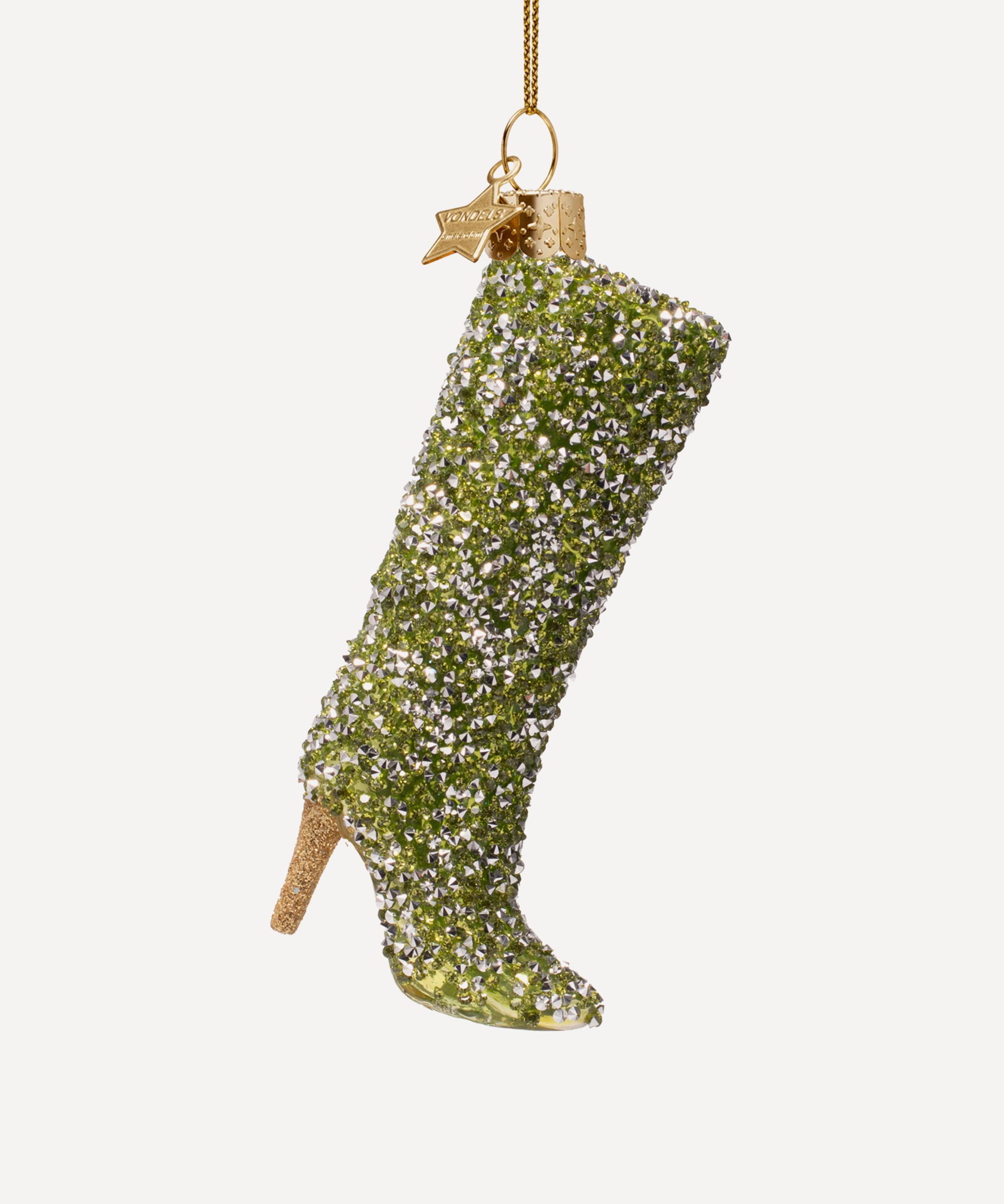 Christmas - Green Sparkling Knee-High Glass Boot Ornament image number 0