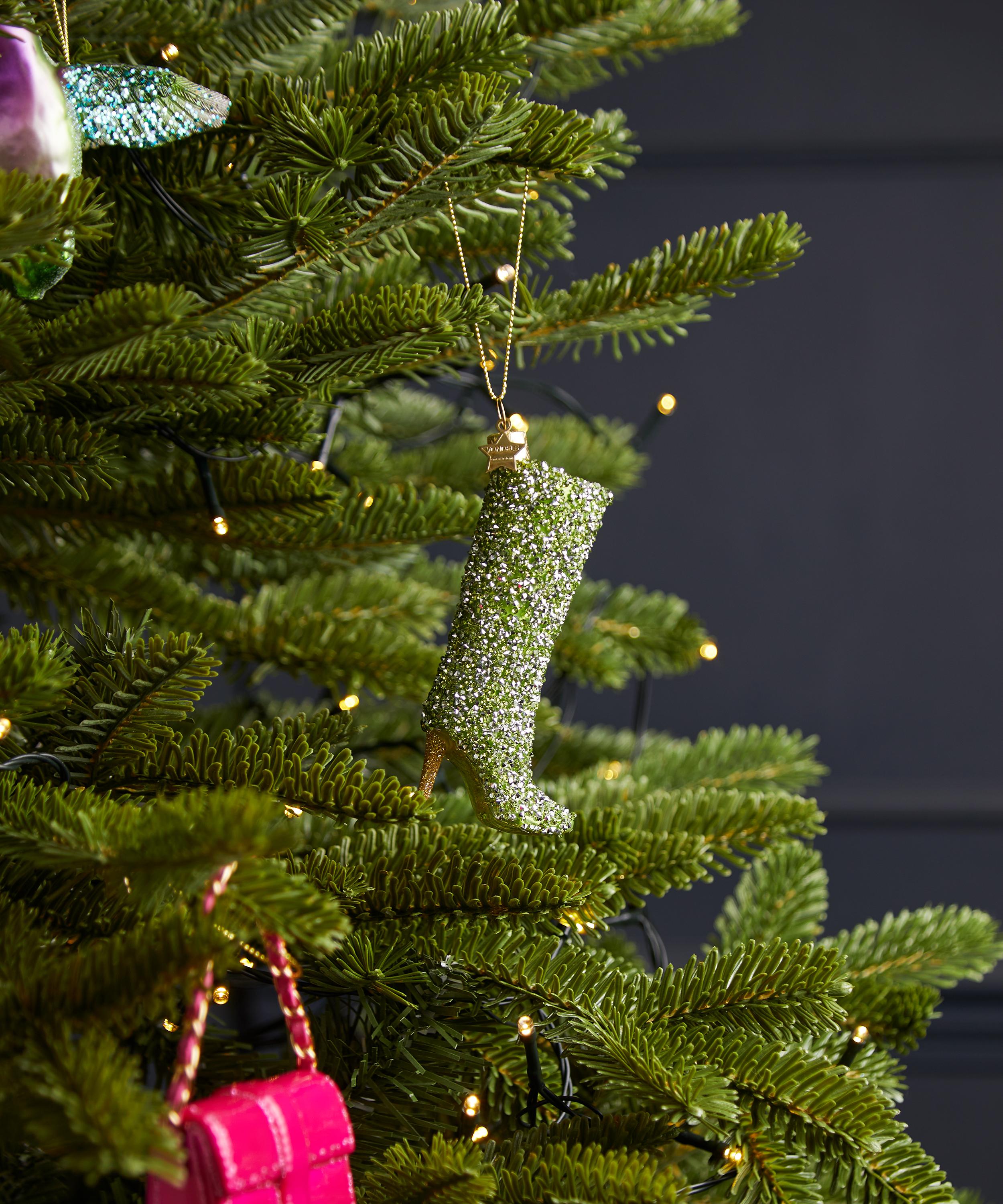 Christmas - Green Sparkling Knee-High Glass Boot Ornament image number 1