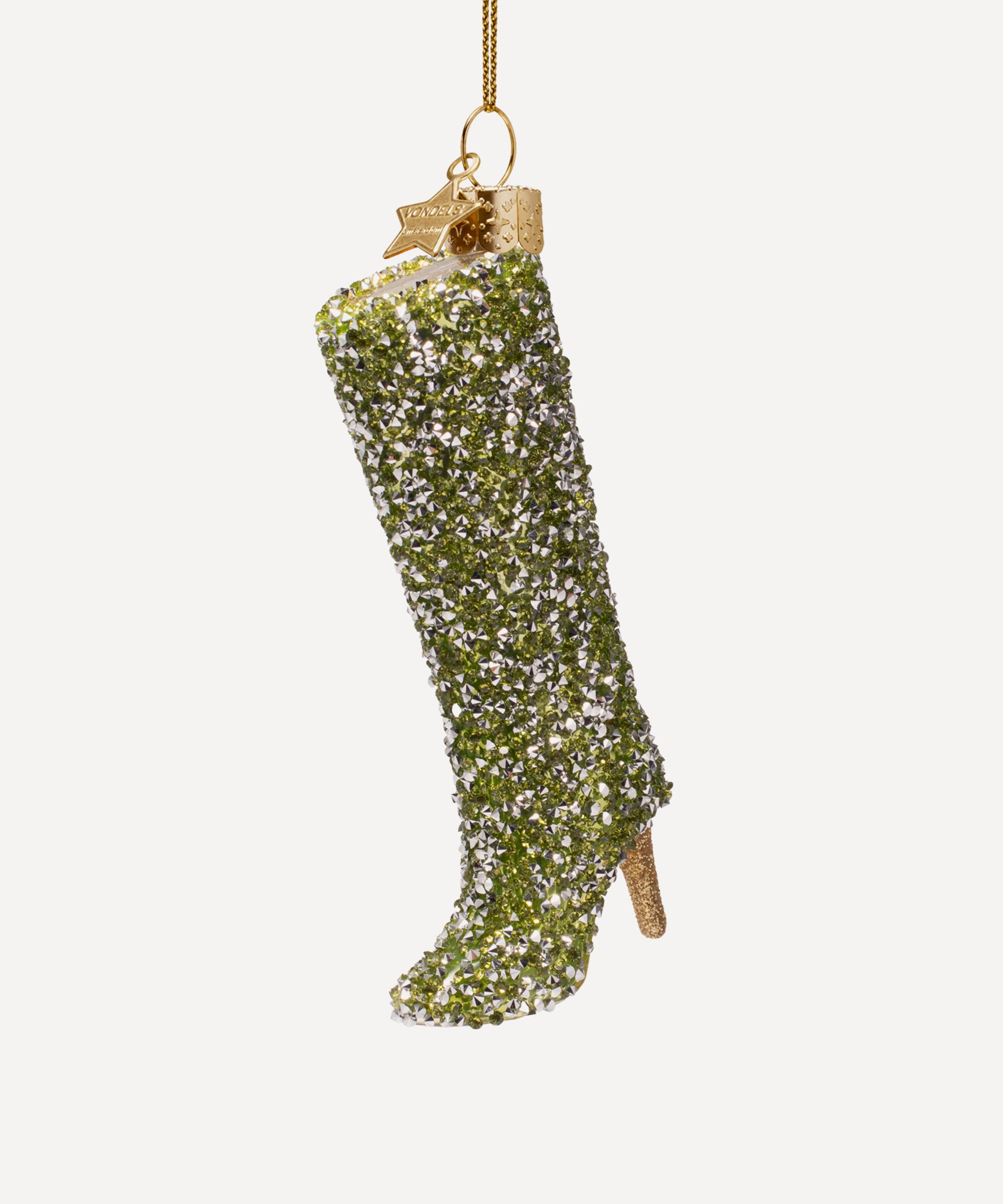 Christmas - Green Sparkling Knee-High Glass Boot Ornament image number 2
