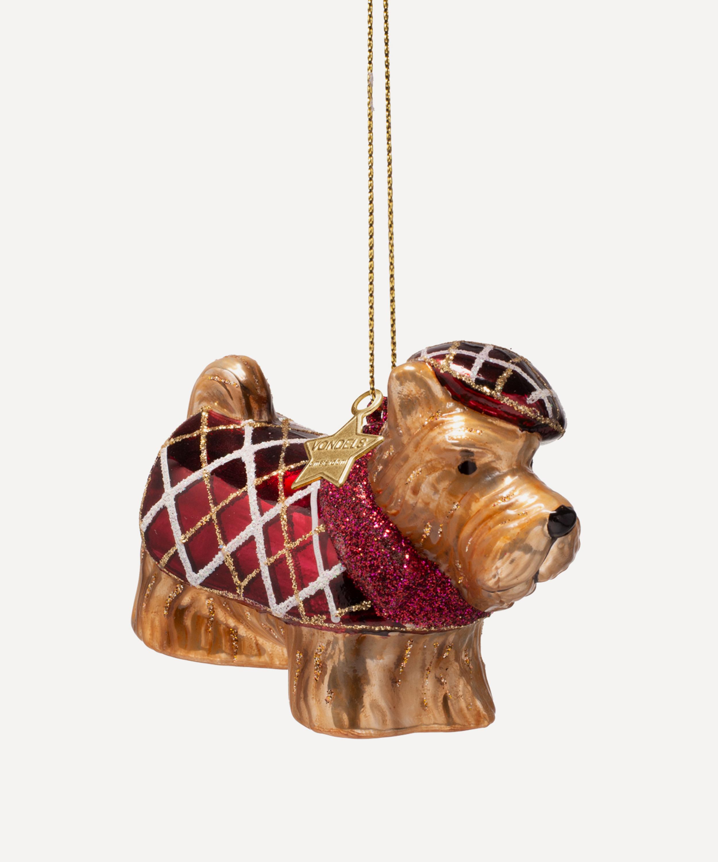 Christmas - Scottish Terrier with Red Tartan T-Shirt Glass Ornament image number 0