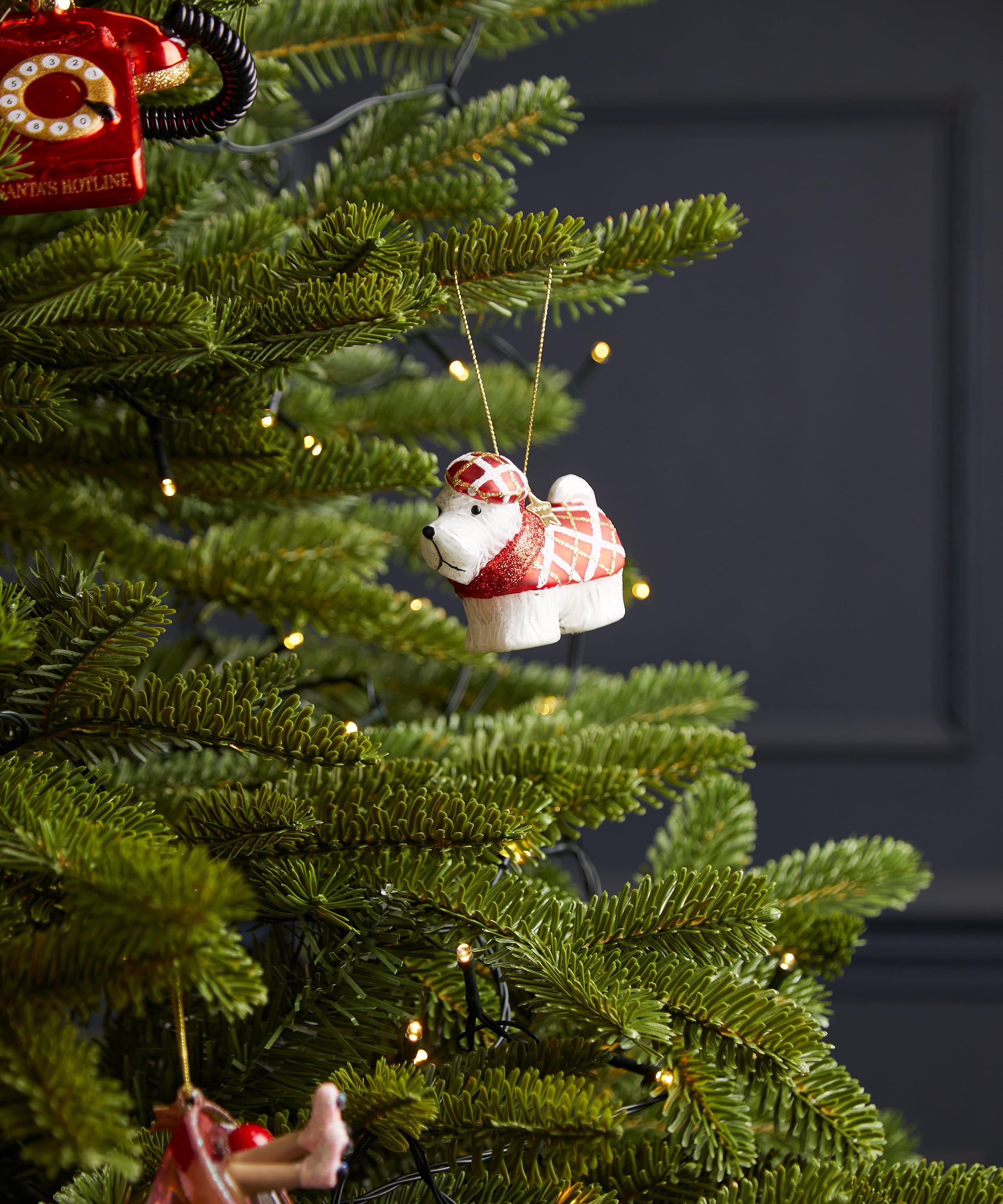 Christmas - Scottish Terrier with Red Tartan T-Shirt Glass Ornament image number 1