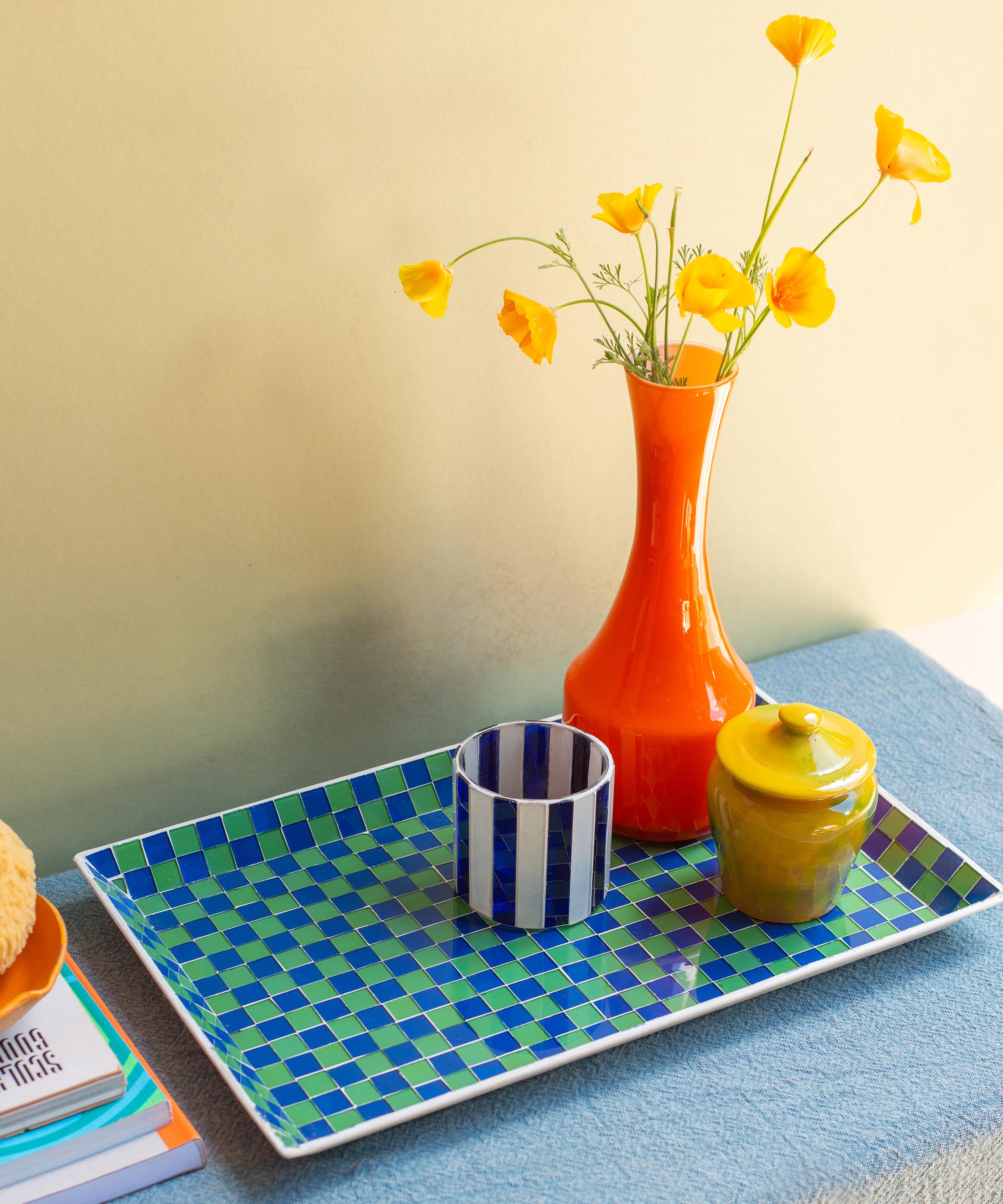 Ian Snow - Green and Blue Mosaic Glass Tray image number 1