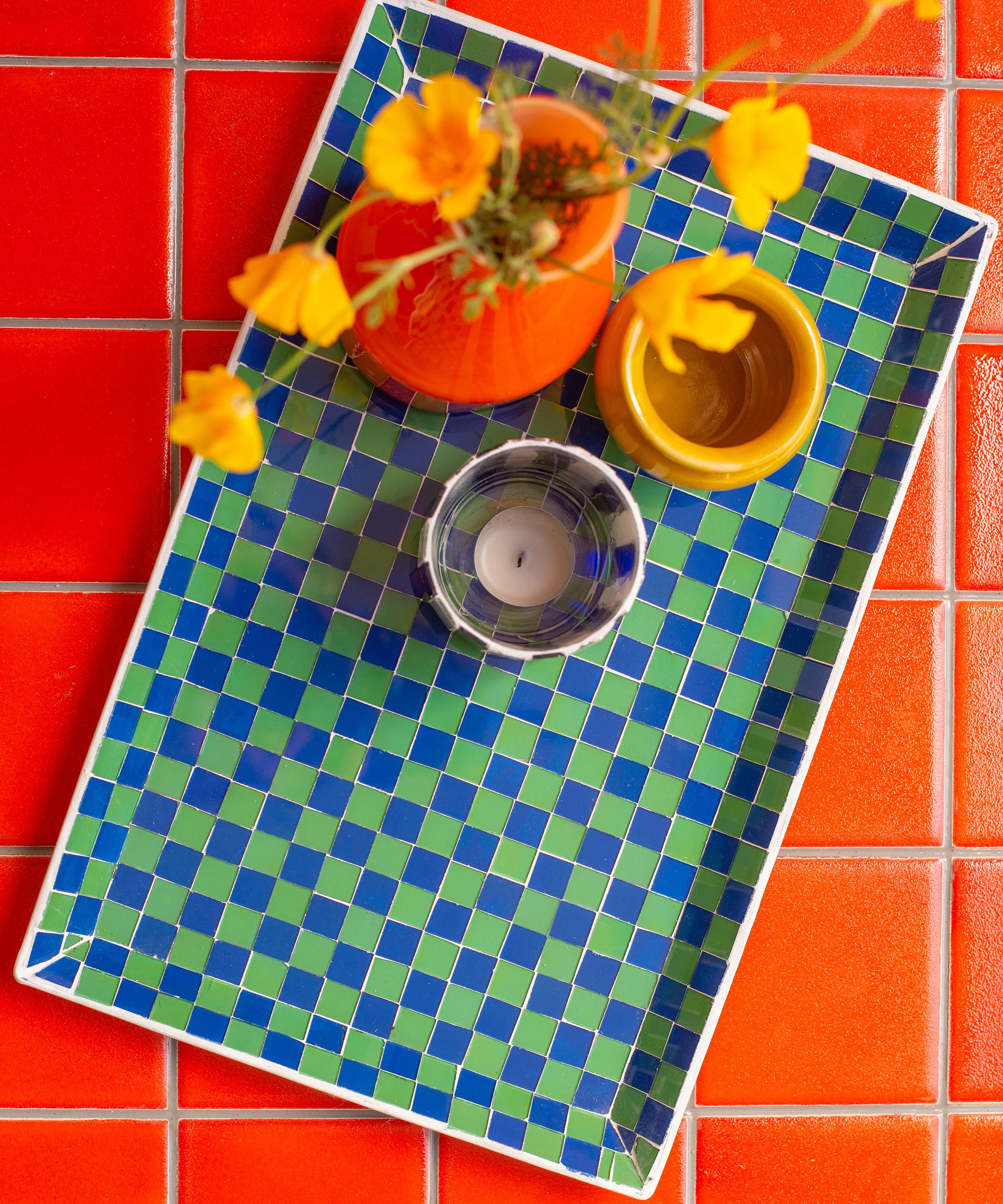 Ian Snow - Green and Blue Mosaic Glass Tray image number 2