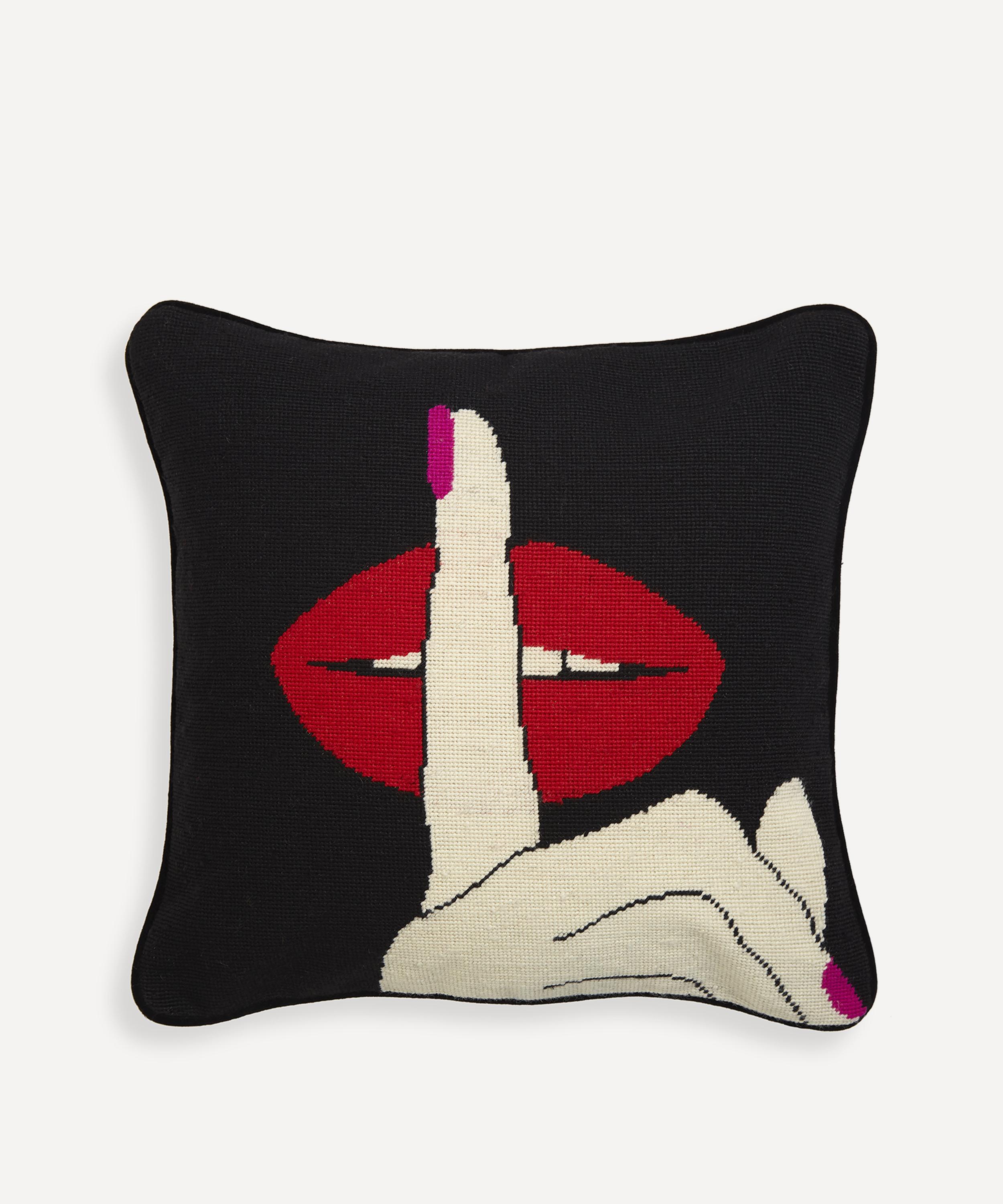 Jonathan Adler - Lips Hush Needlepoint Cushion image number 0