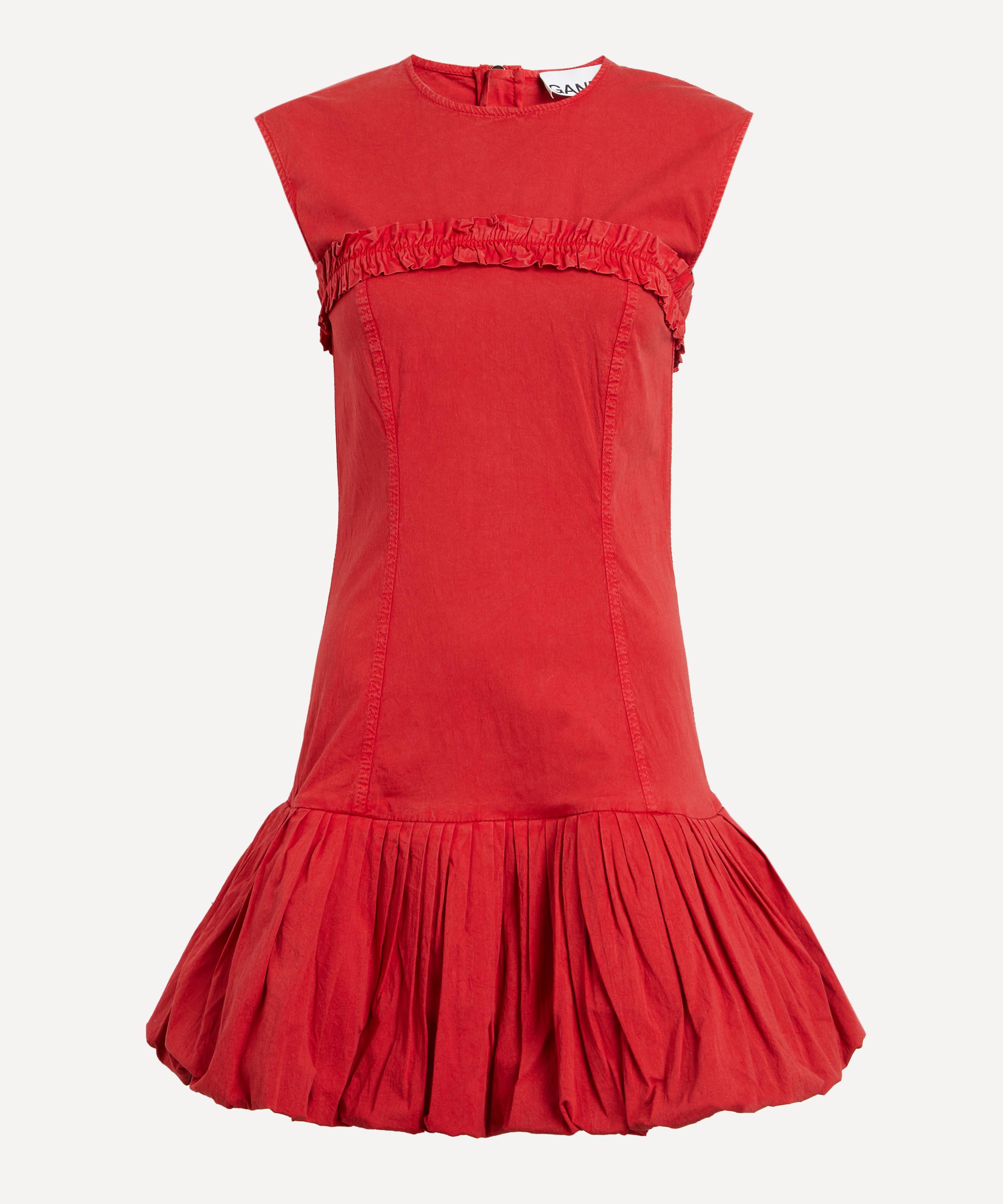 Ganni - Red Washed Stretch Cotton Corset Mini Dress image number 0