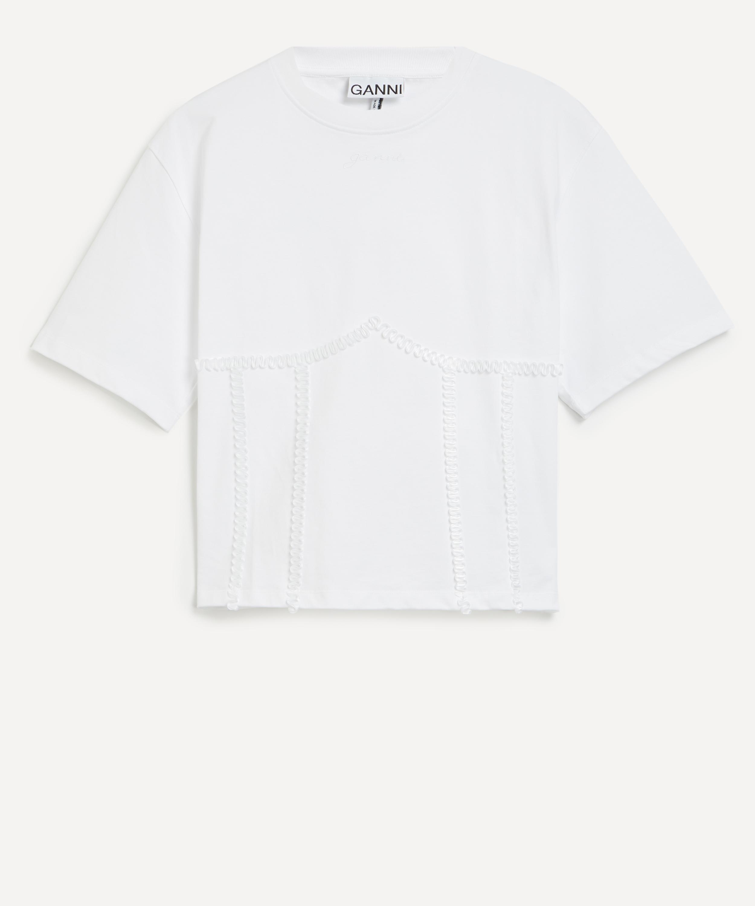 Ganni - White Cotton Tie Back T-Shirt image number 0