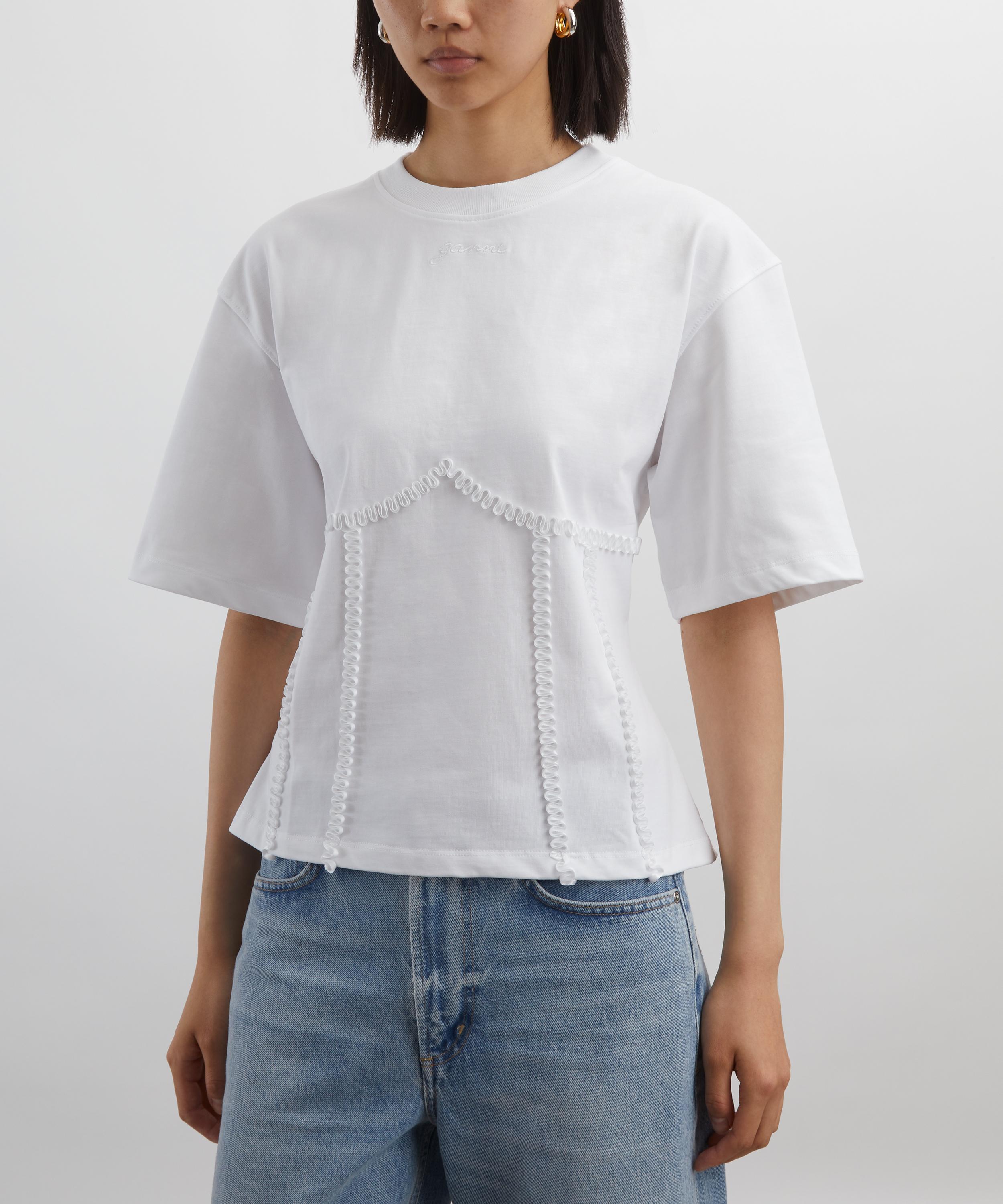 Ganni - White Cotton Tie Back T-Shirt image number 2