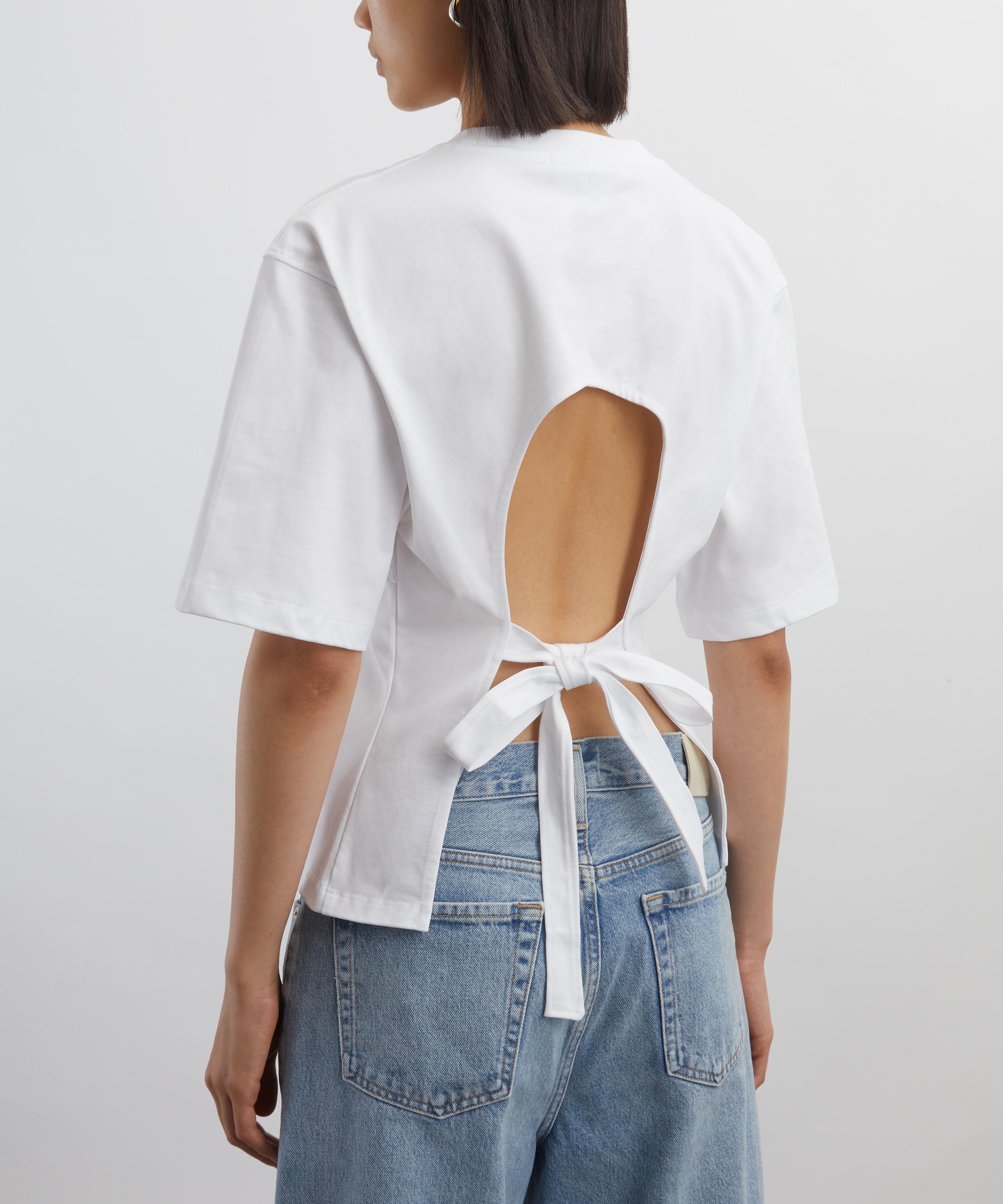 Ganni - White Cotton Tie Back T-Shirt image number 3