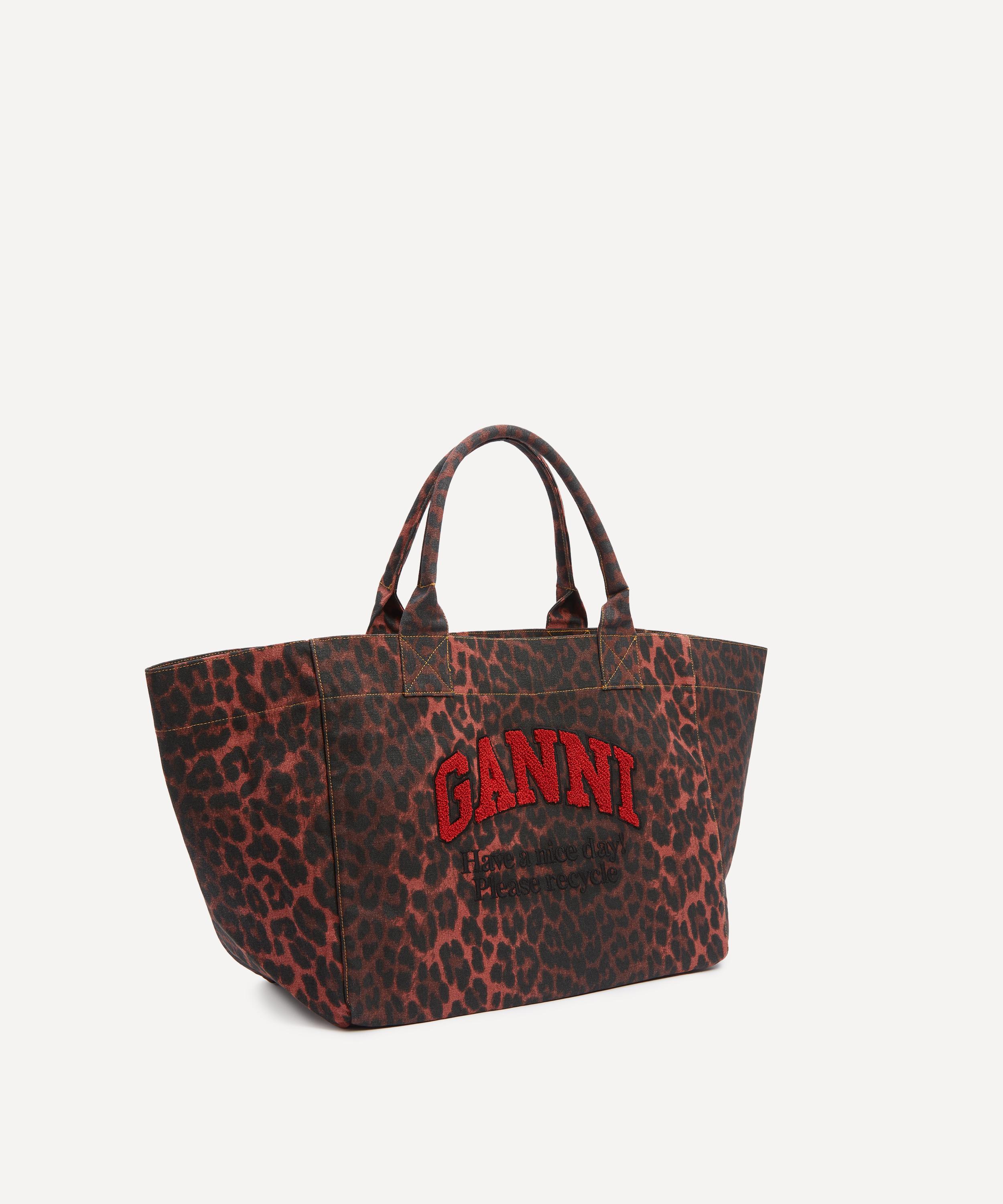 Ganni - Red Leopard Print Oversized Canvas Tote Bag image number 2