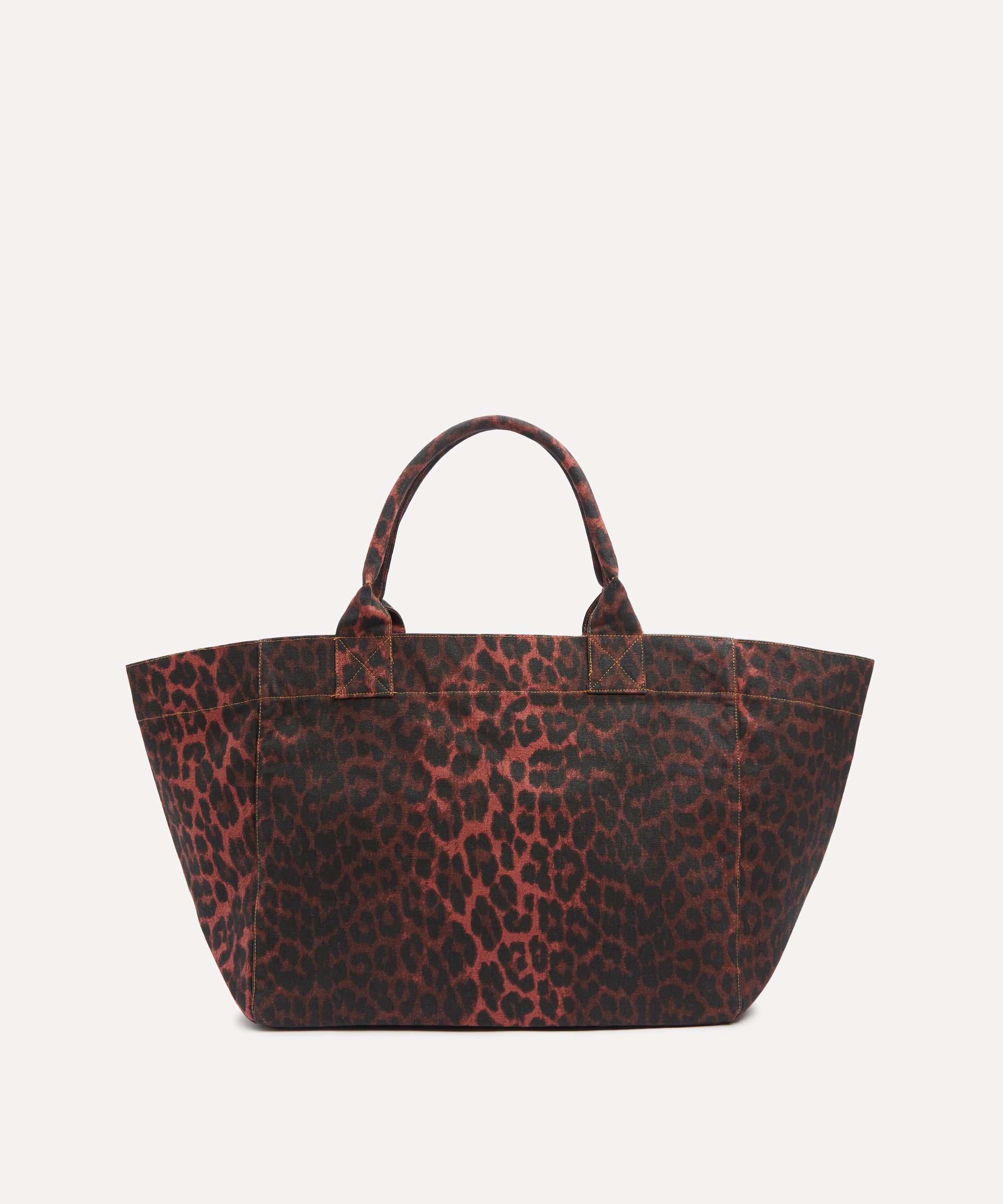 Ganni - Red Leopard Print Oversized Canvas Tote Bag image number 3