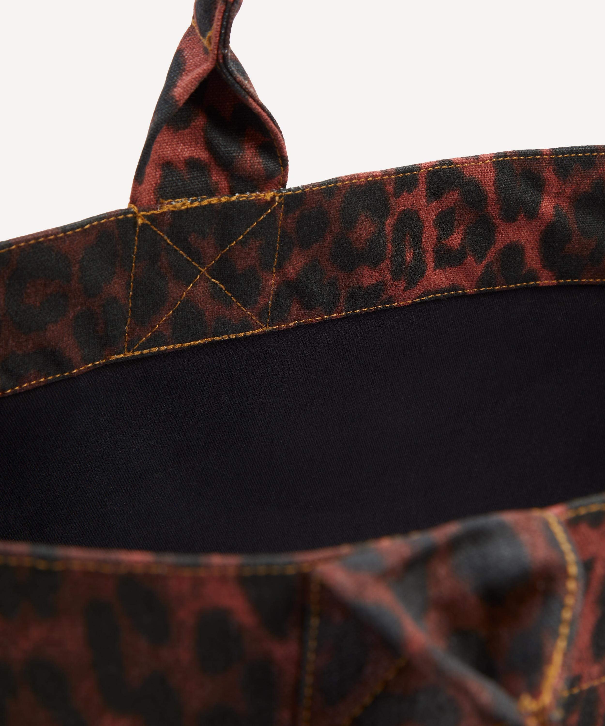 Ganni - Red Leopard Print Oversized Canvas Tote Bag image number 5