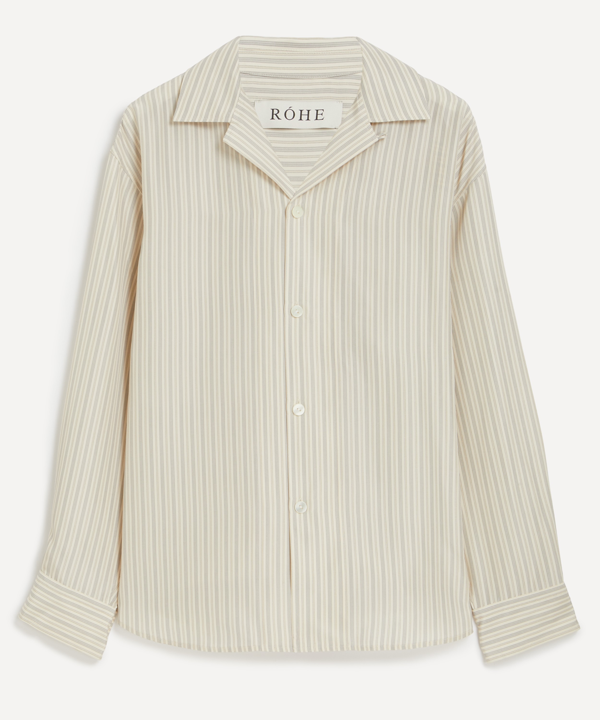 Róhe - Cream Heritage Stripe Camp Collar Silk Shirt image number 0