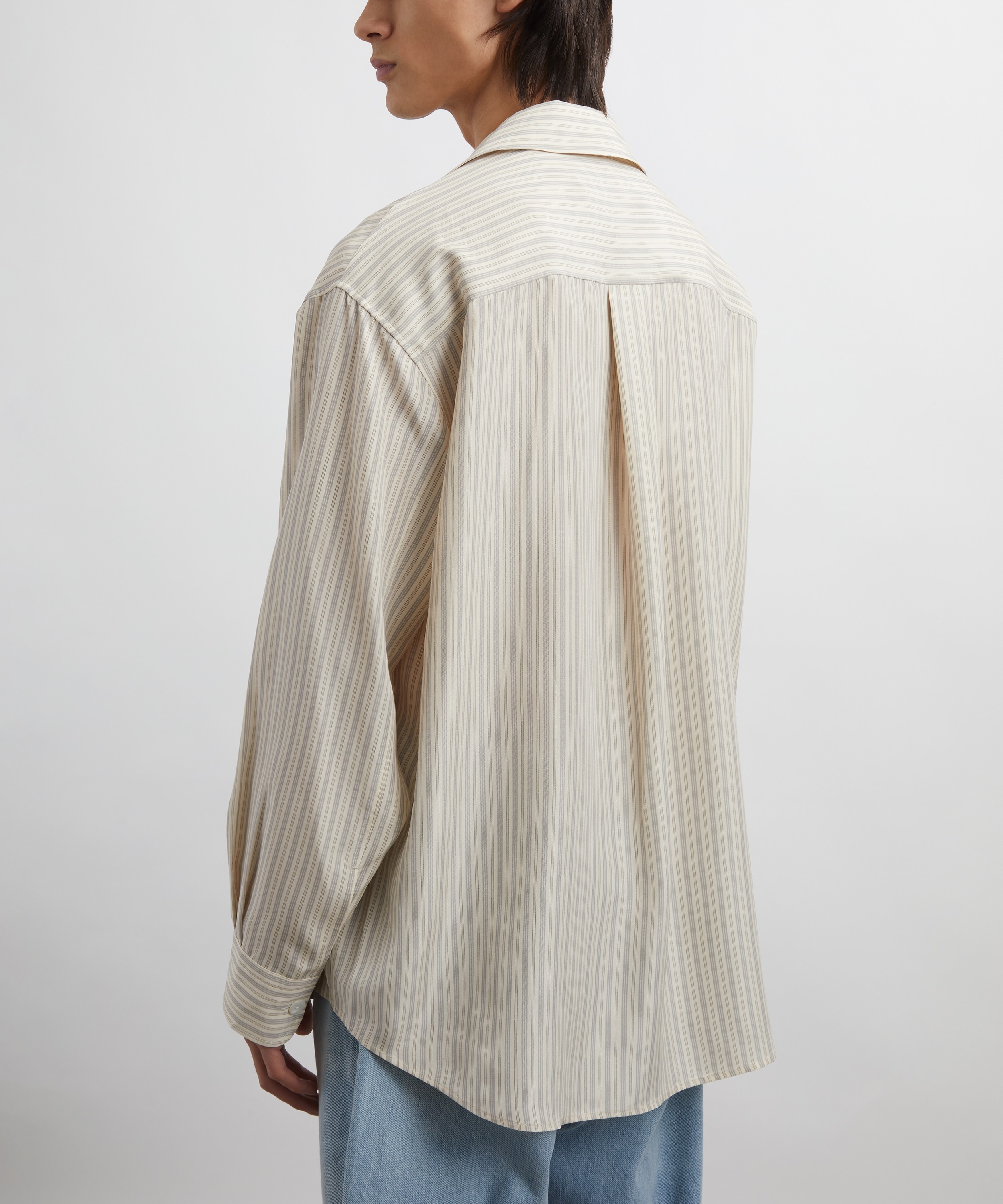 Róhe - Cream Heritage Stripe Camp Collar Silk Shirt image number 3