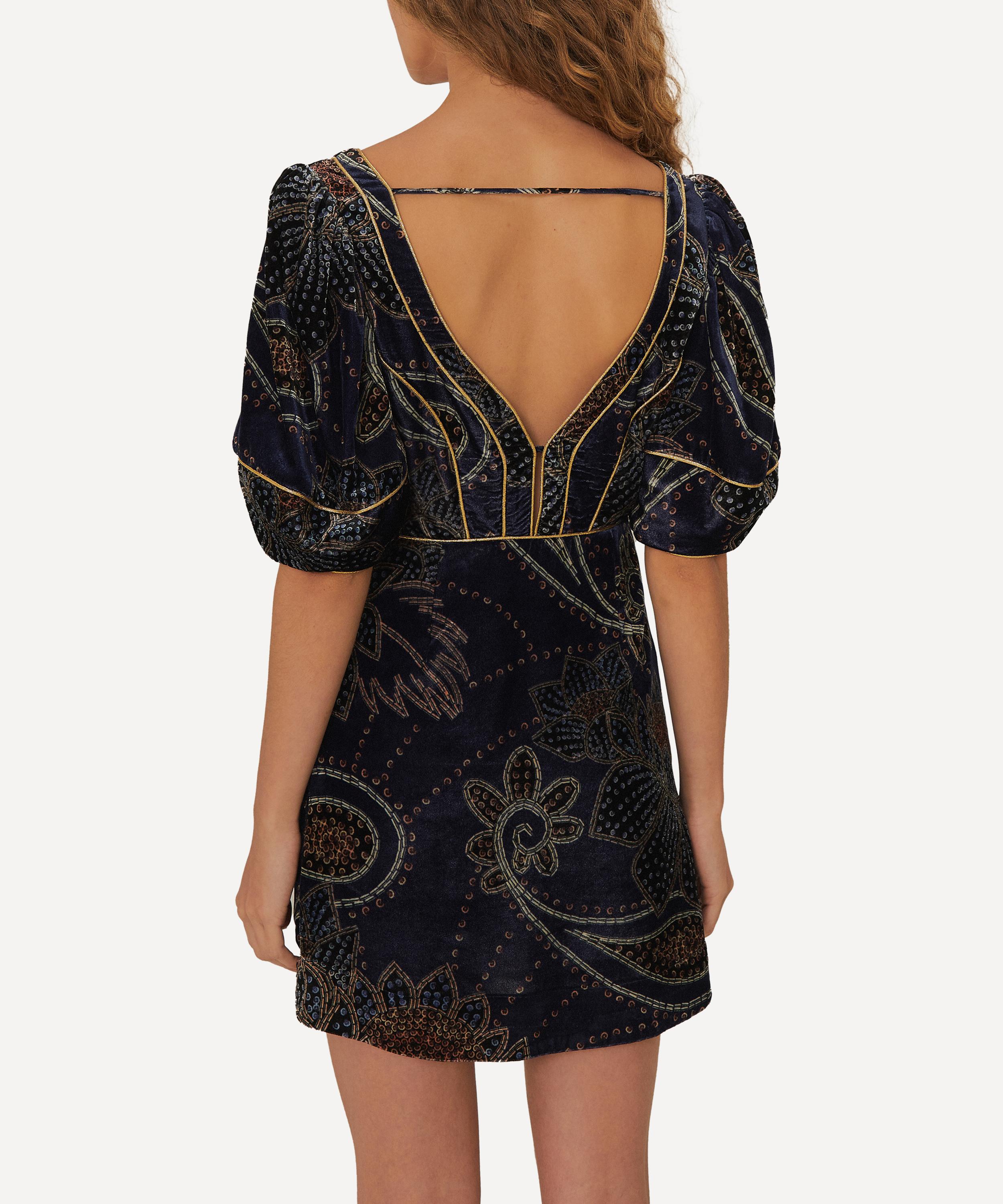 FARM Rio - Floral Glam Scarf Blue Velvet Mini Dress image number 2