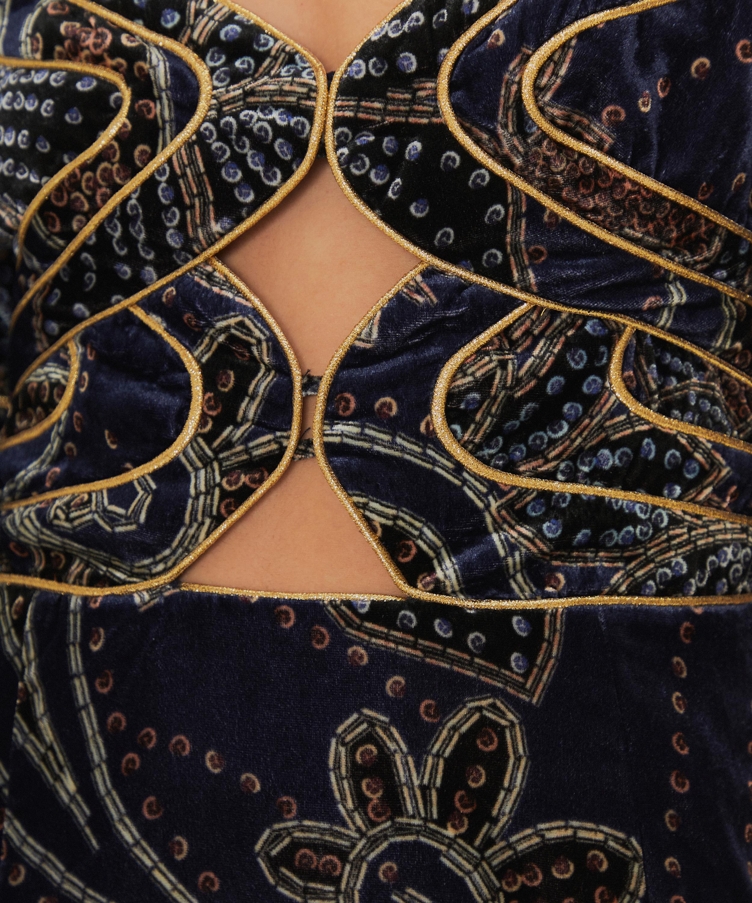 FARM Rio - Floral Glam Scarf Blue Velvet Mini Dress image number 3
