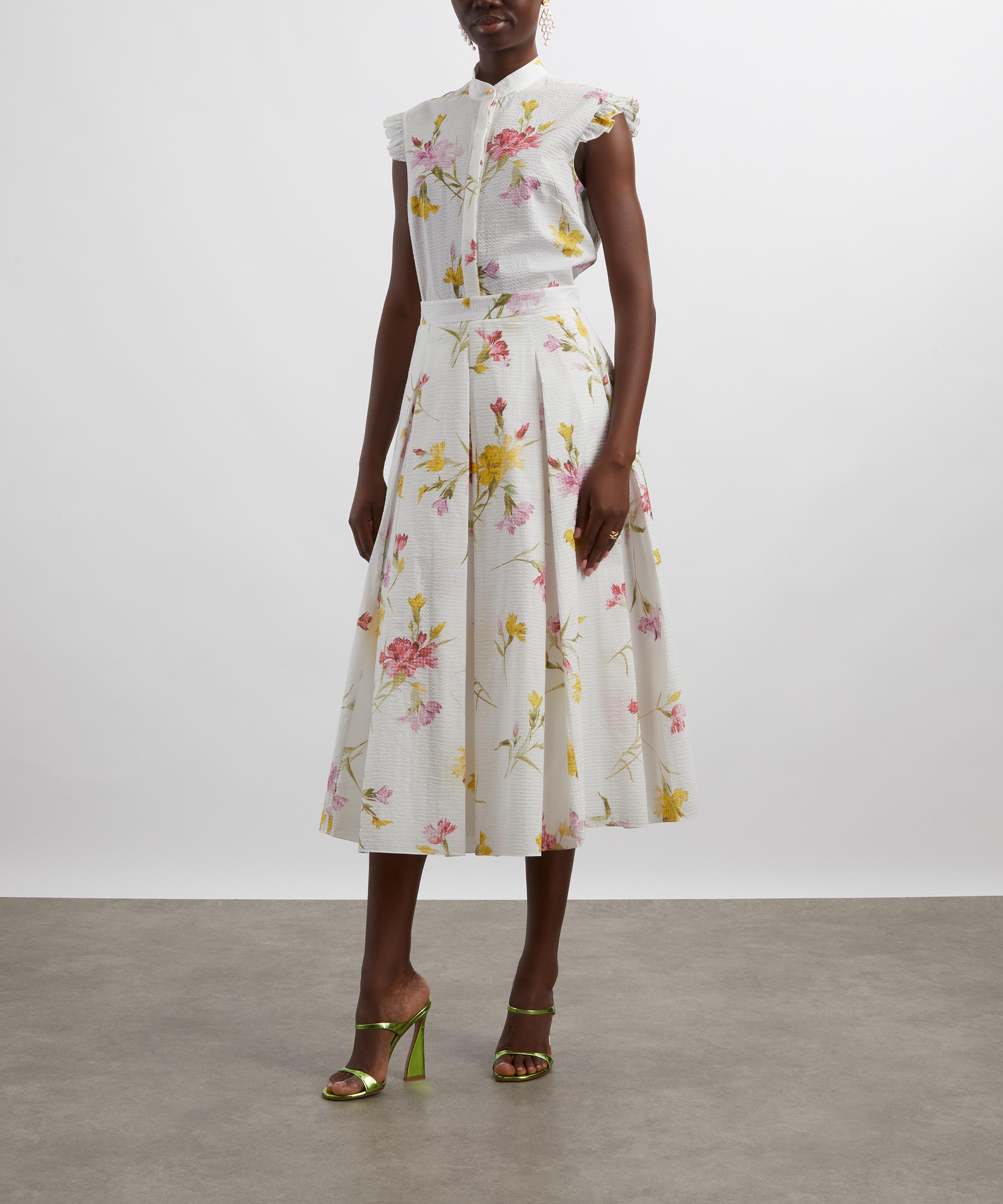 Erdem - Pleated Carnation Print Midi Skirt image number 1