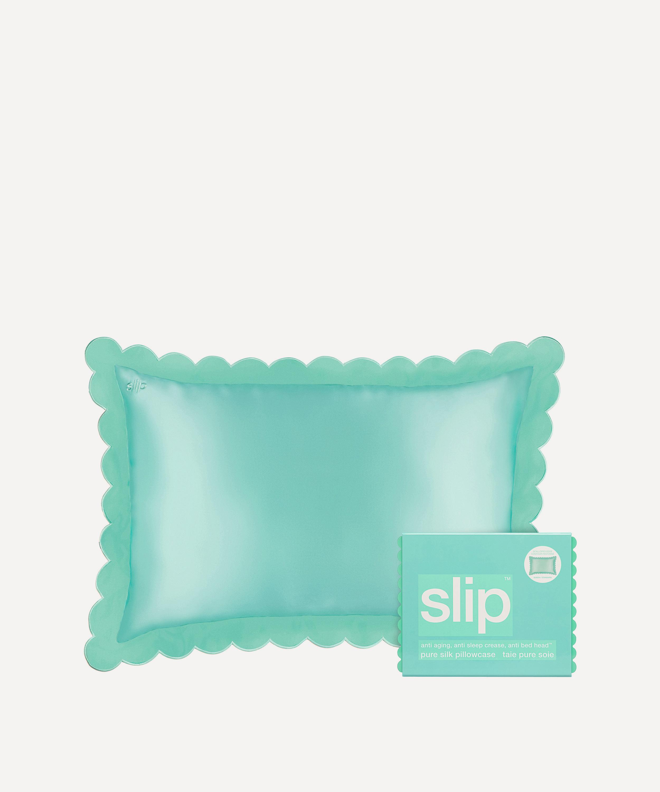 Slip - Turquoise Queen Silk Pillowcase with Scalloped Edge