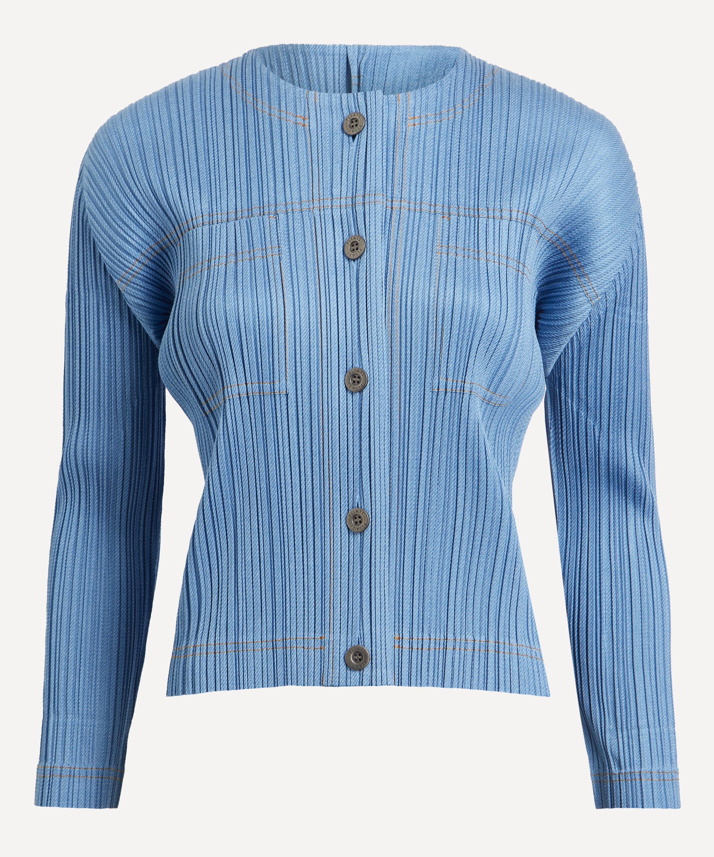 Pleats Please Issey Miyake - COTTON DENIM Pleated Collarless Jacket image number 0