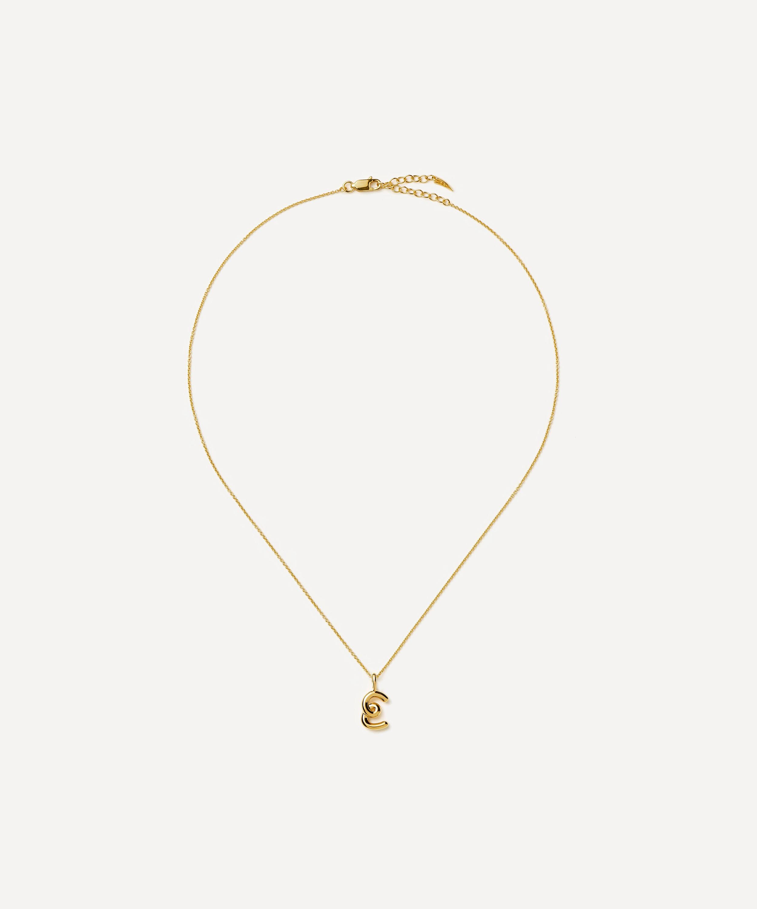 Missoma - 18ct Gold-Plated Vermeil Silver Curly Molten Mini E Initial Pendant Necklace image number 2