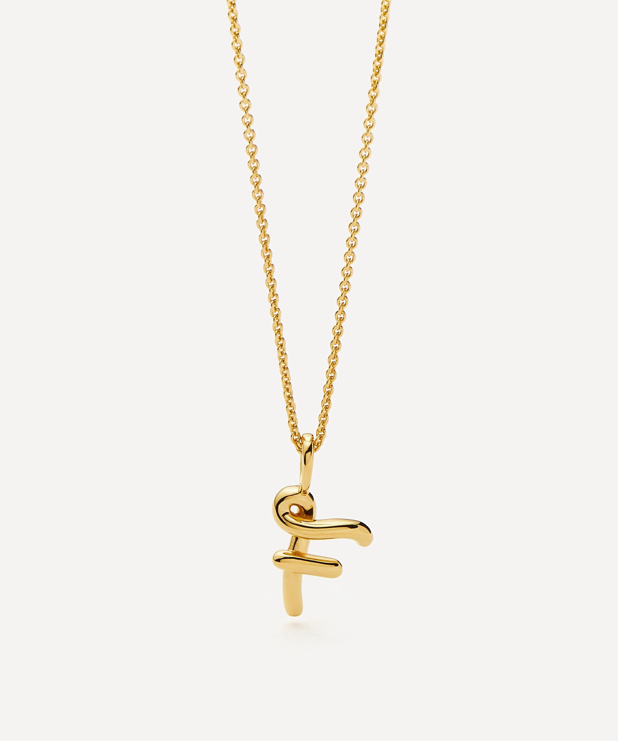 Missoma - 18ct Gold-Plated Vermeil Silver Curly Molten Mini F Initial Pendant Necklace image number 3