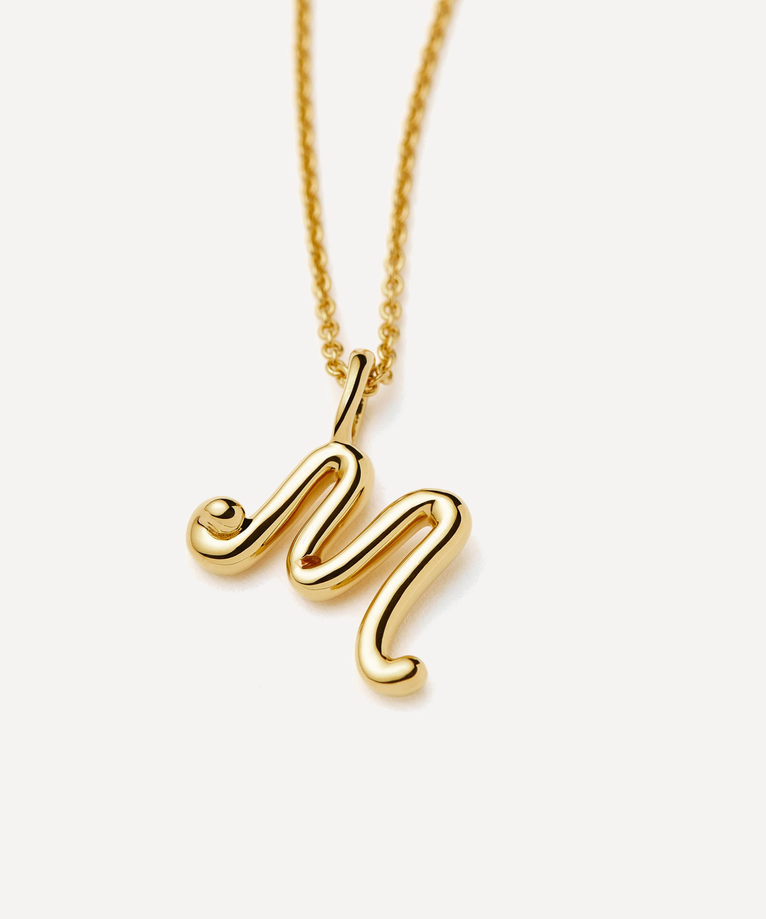 Missoma - 18ct Gold-Plated Vermeil Silver Curly Molten Mini M Initial Pendant Necklace image number 1