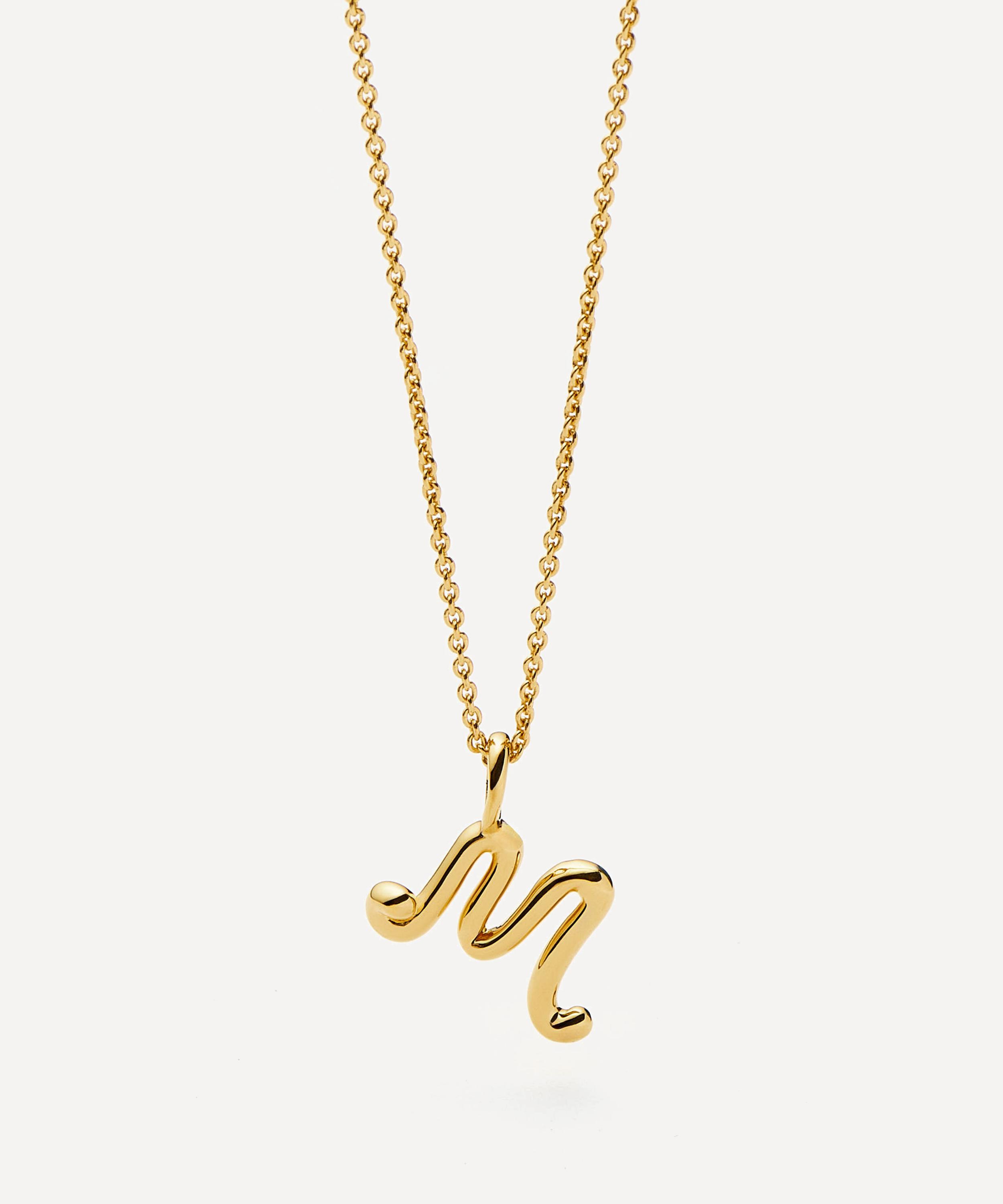Missoma - 18ct Gold-Plated Vermeil Silver Curly Molten Mini M Initial Pendant Necklace image number 3