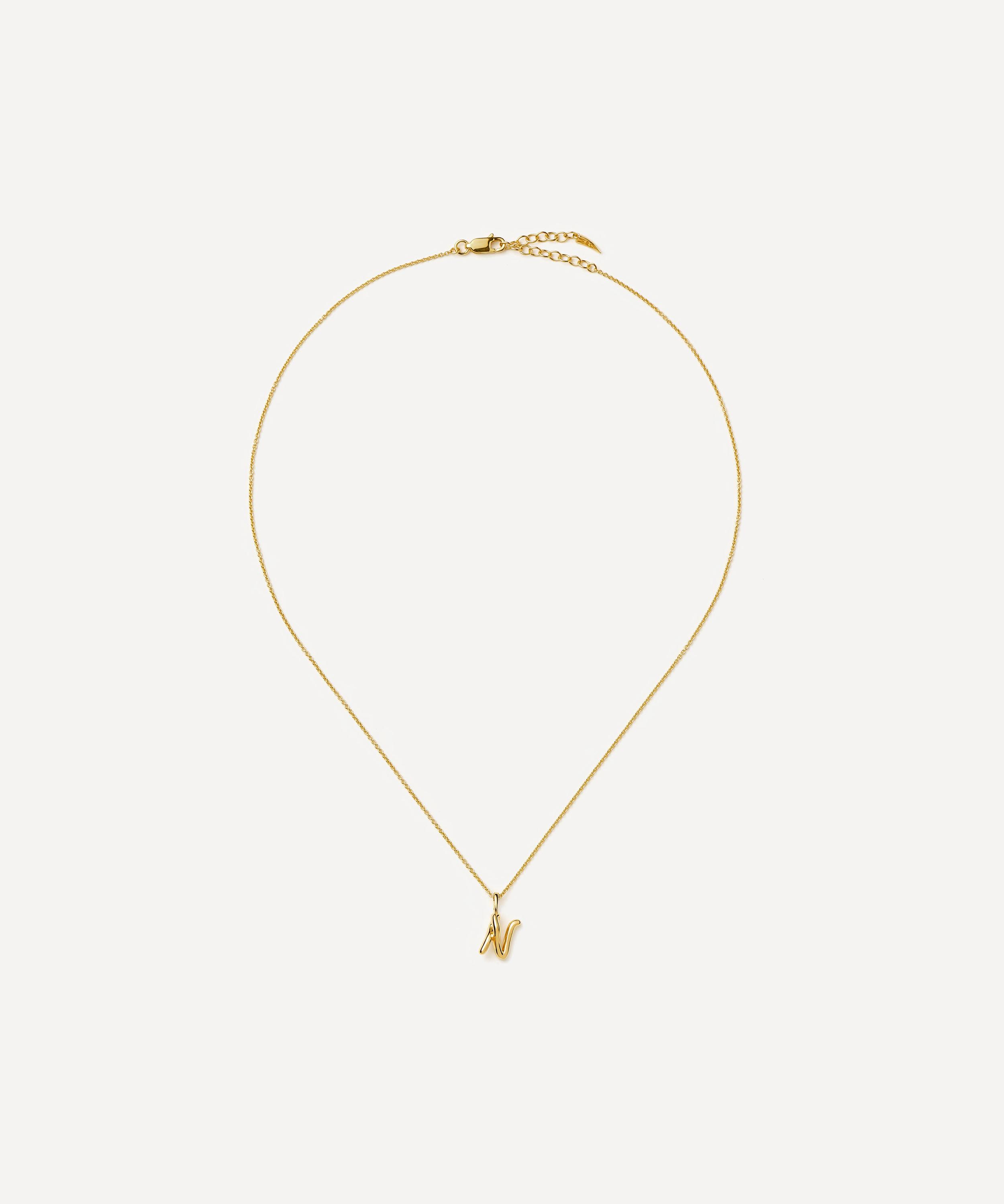 Missoma - 18ct Gold-Plated Vermeil Silver Curly Molten Mini N Initial Pendant Necklace image number 2