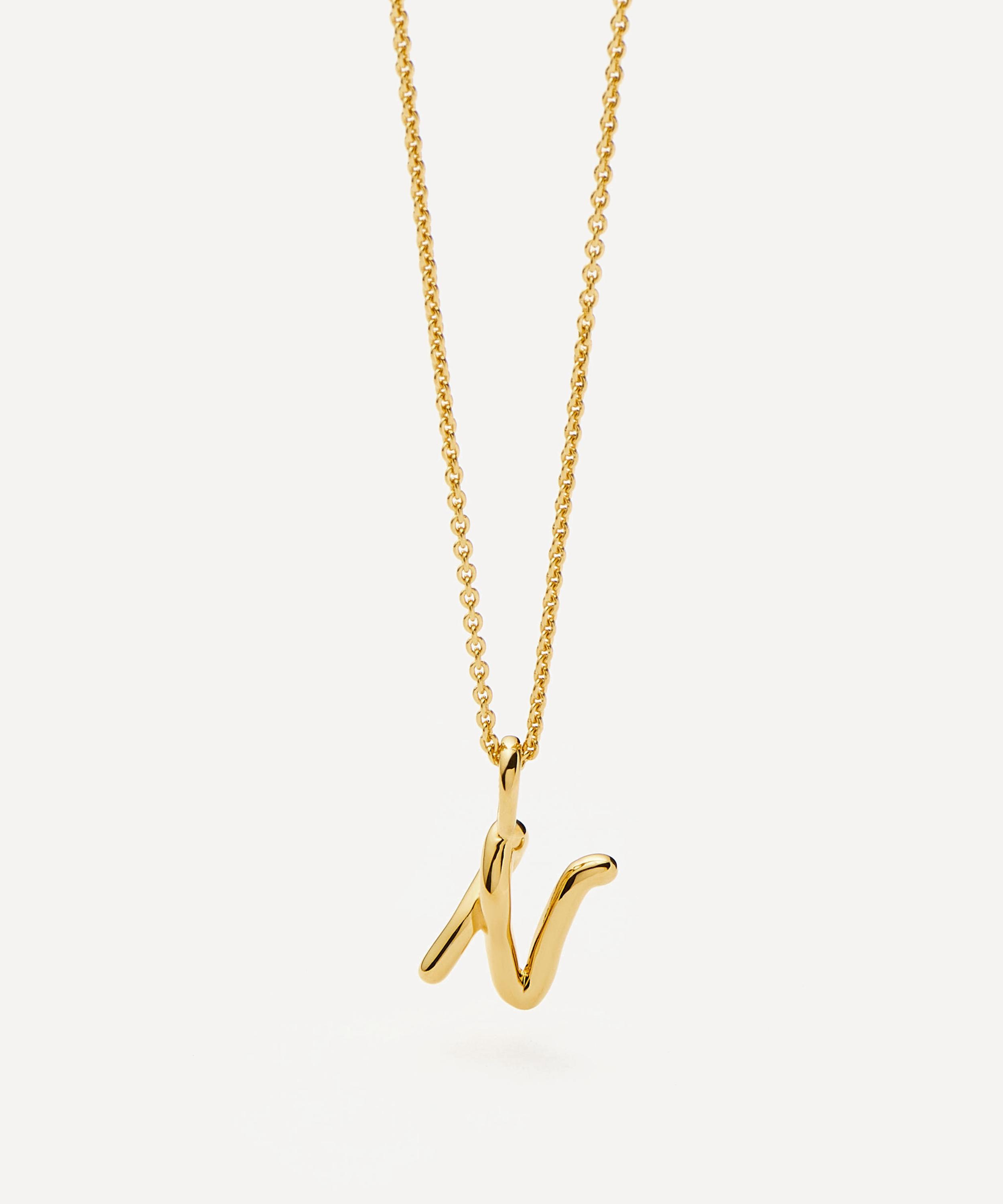 Missoma - 18ct Gold-Plated Vermeil Silver Curly Molten Mini N Initial Pendant Necklace image number 3