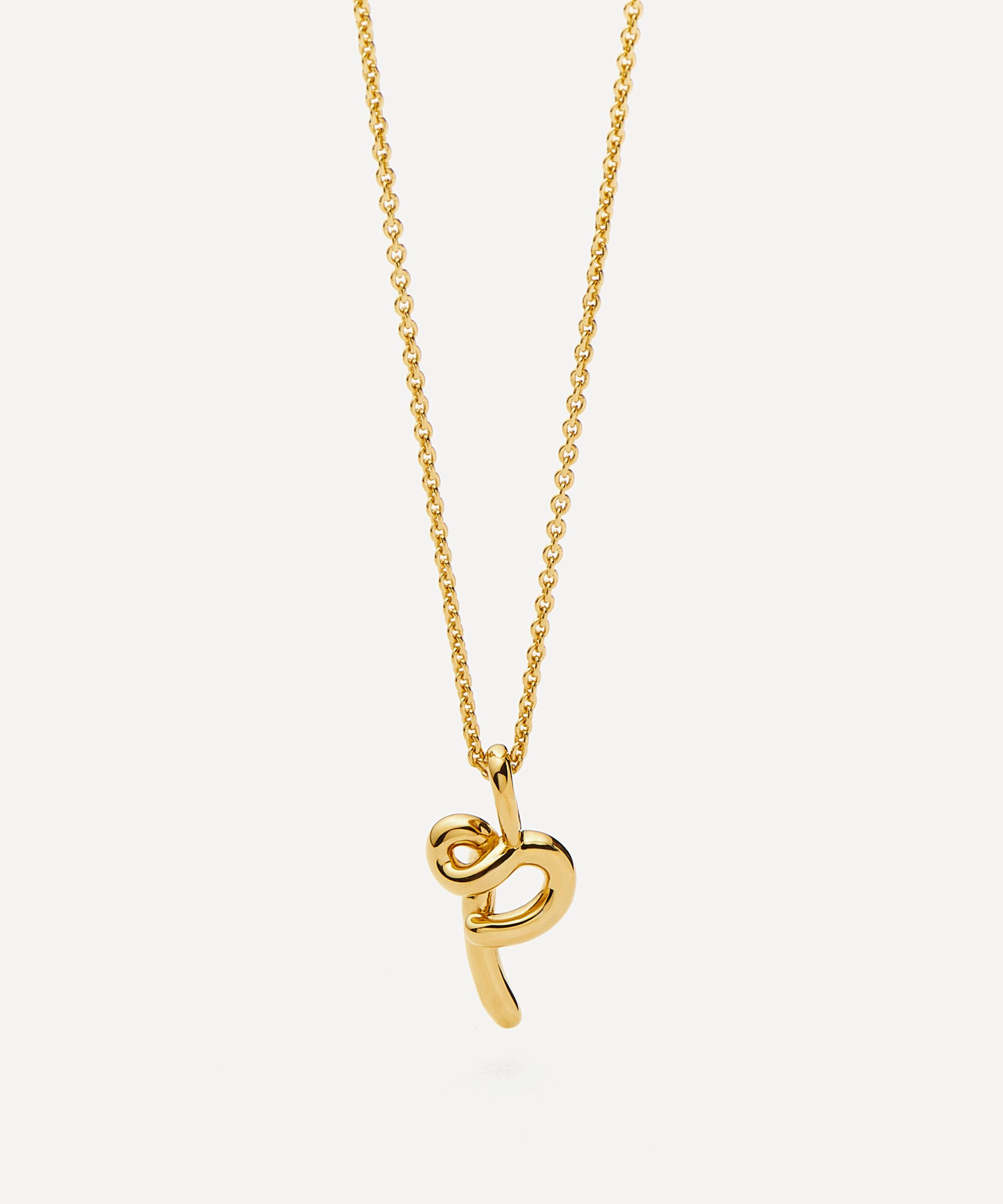 Missoma - 18ct Gold-Plated Vermeil Silver Curly Molten Mini P Initial Pendant Necklace image number 3