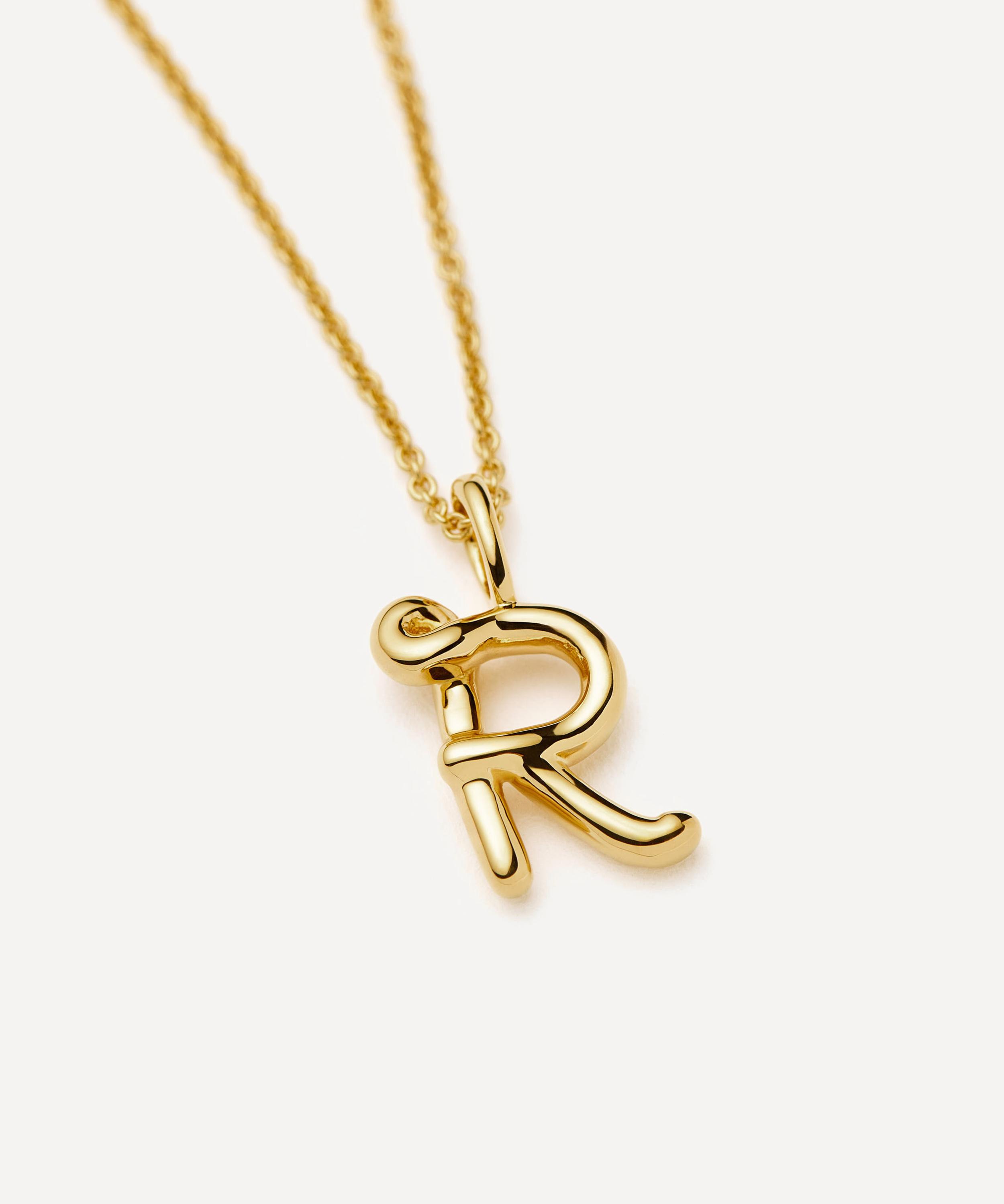 Missoma - 18ct Gold-Plated Vermeil Silver Curly Molten Mini R Initial Pendant Necklace image number 1