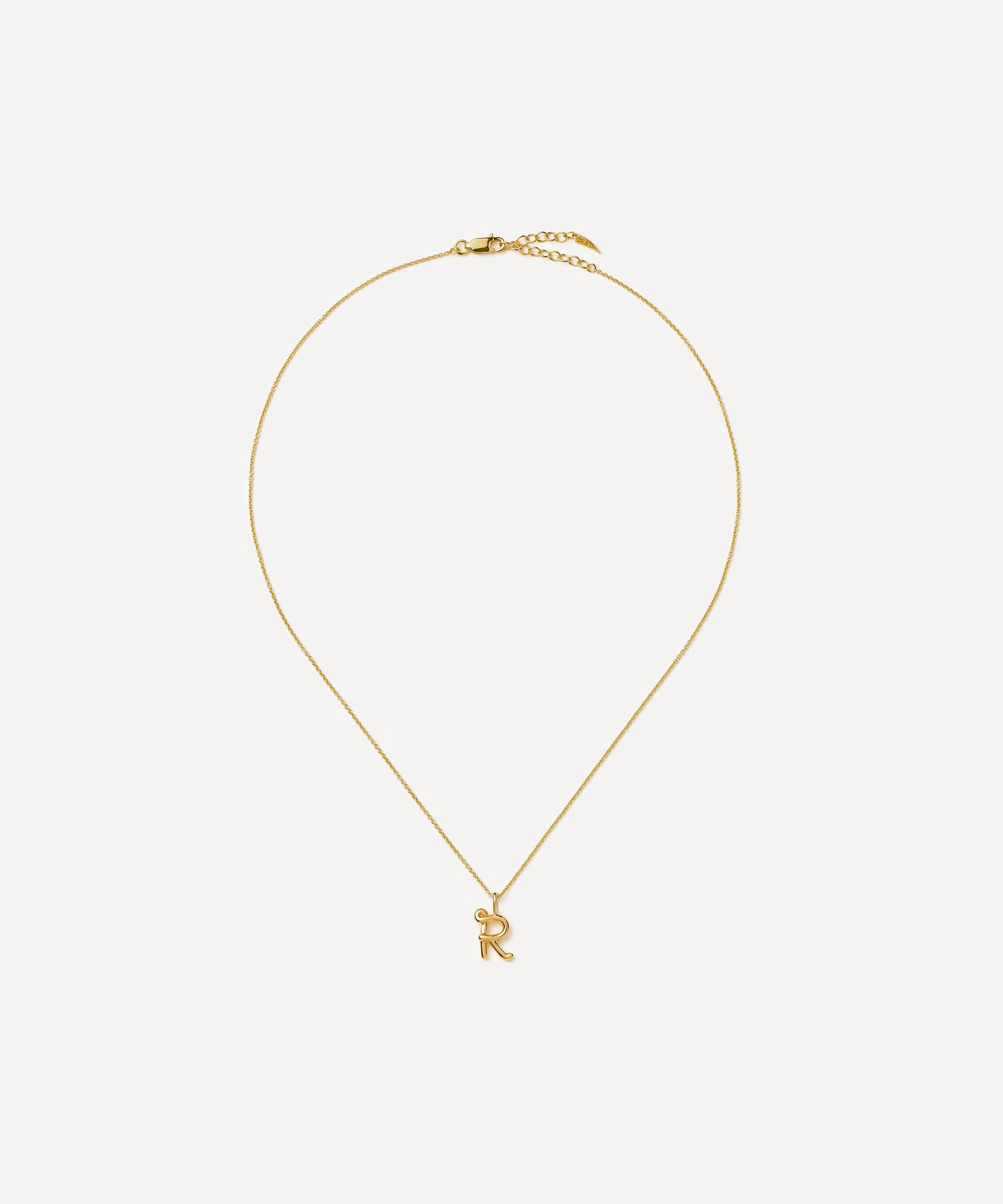 Missoma - 18ct Gold-Plated Vermeil Silver Curly Molten Mini R Initial Pendant Necklace image number 2