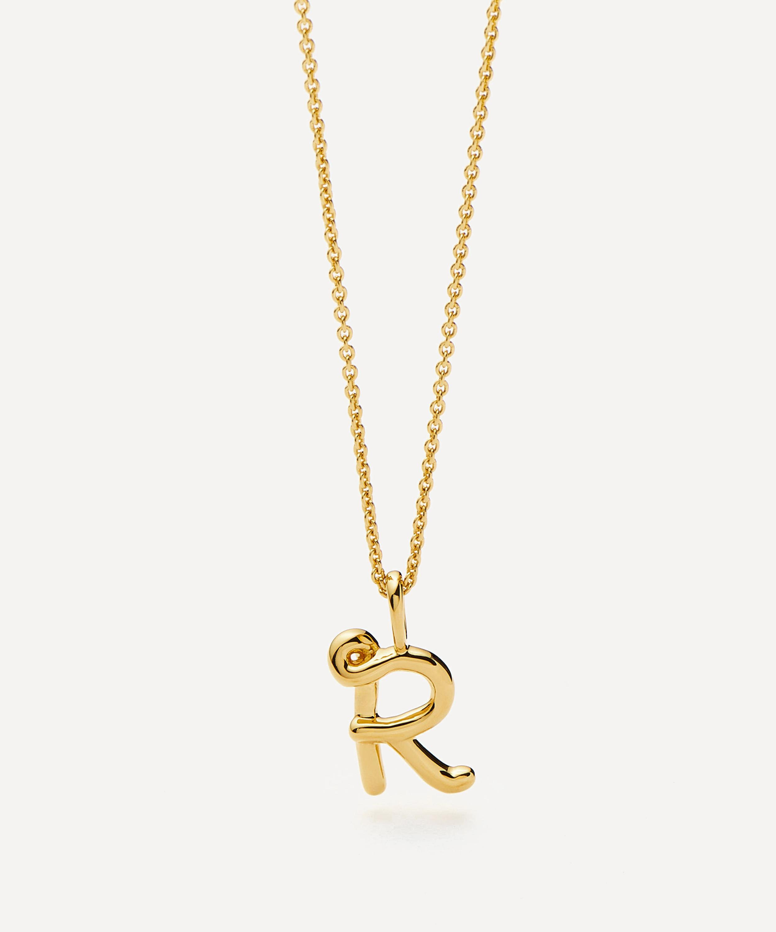 Missoma - 18ct Gold-Plated Vermeil Silver Curly Molten Mini R Initial Pendant Necklace image number 3