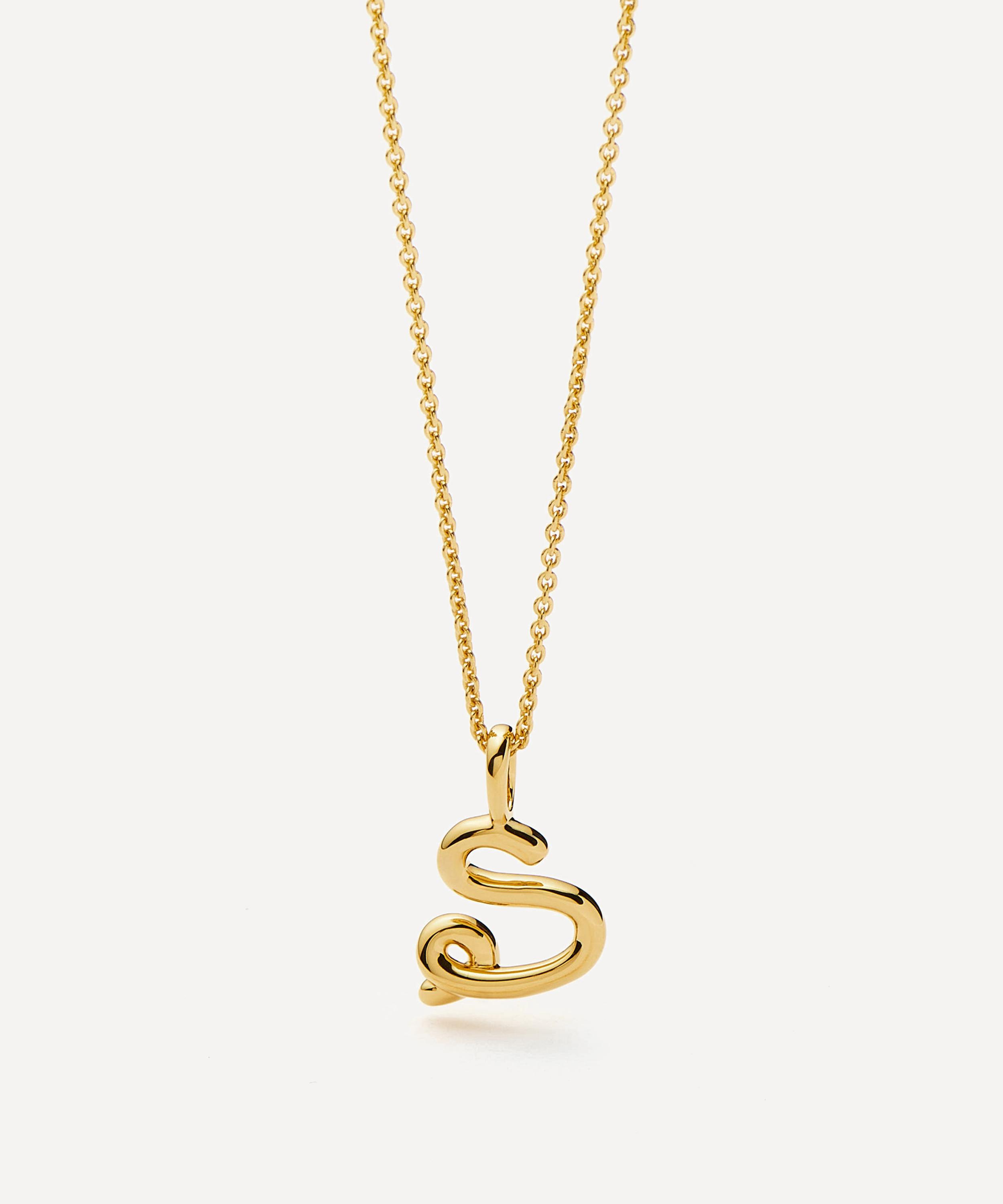 Missoma - 18ct Gold-Plated Vermeil Silver Curly Molten Mini S Initial Pendant Necklace image number 3