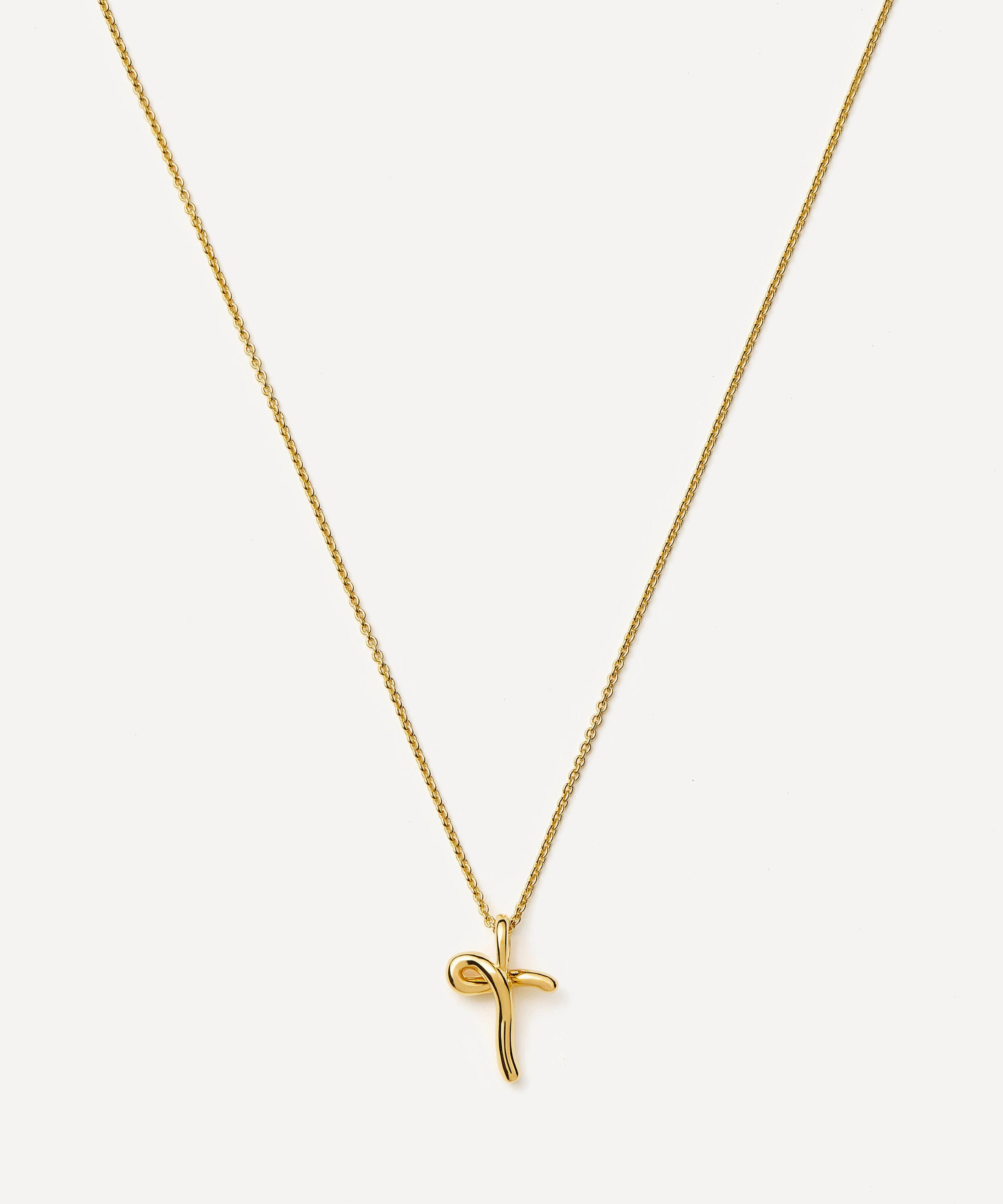 Missoma - 18ct Gold-Plated Vermeil Silver Curly Molten Mini T Initial Pendant Necklace image number 0