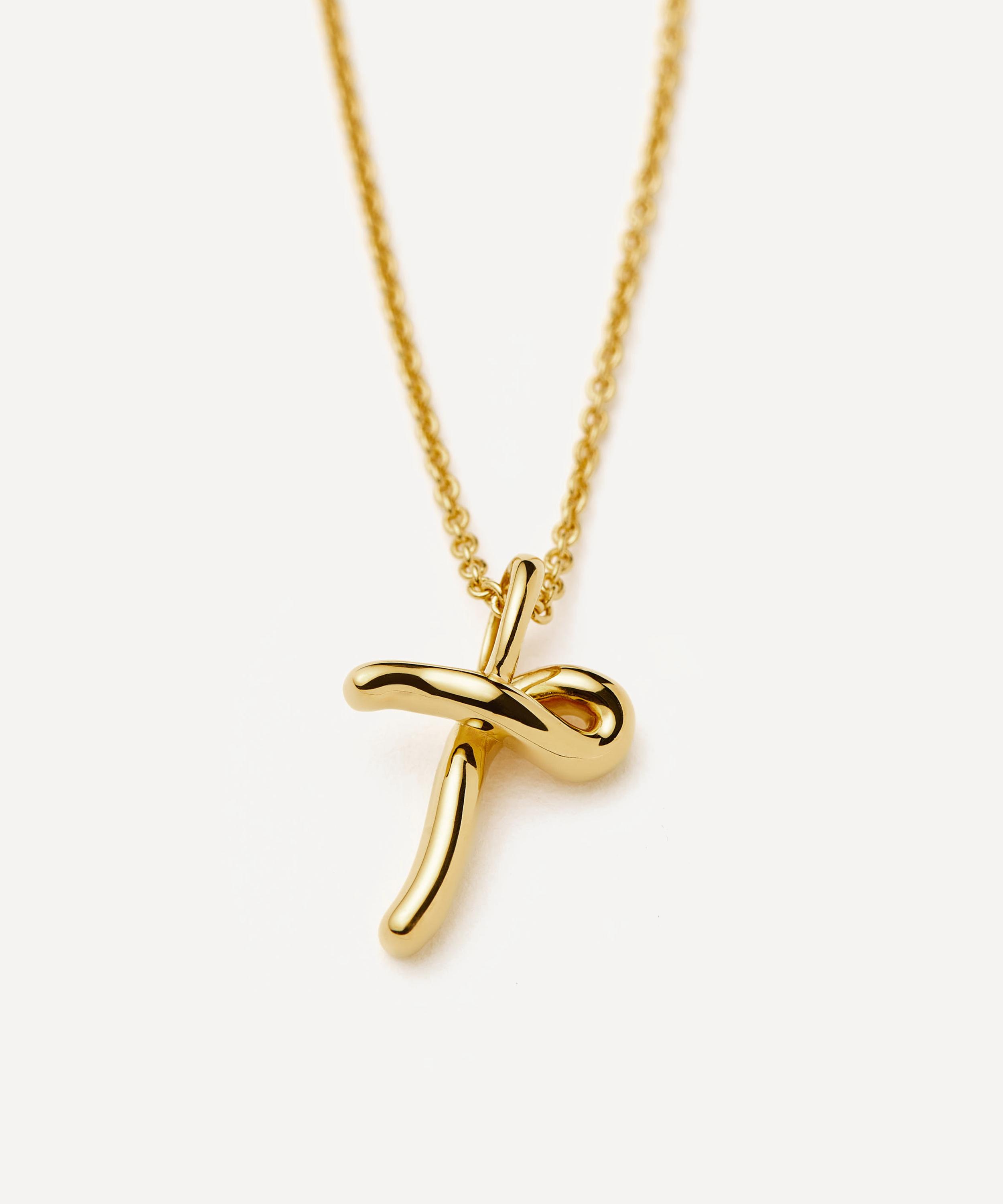 Missoma - 18ct Gold-Plated Vermeil Silver Curly Molten Mini T Initial Pendant Necklace image number 1