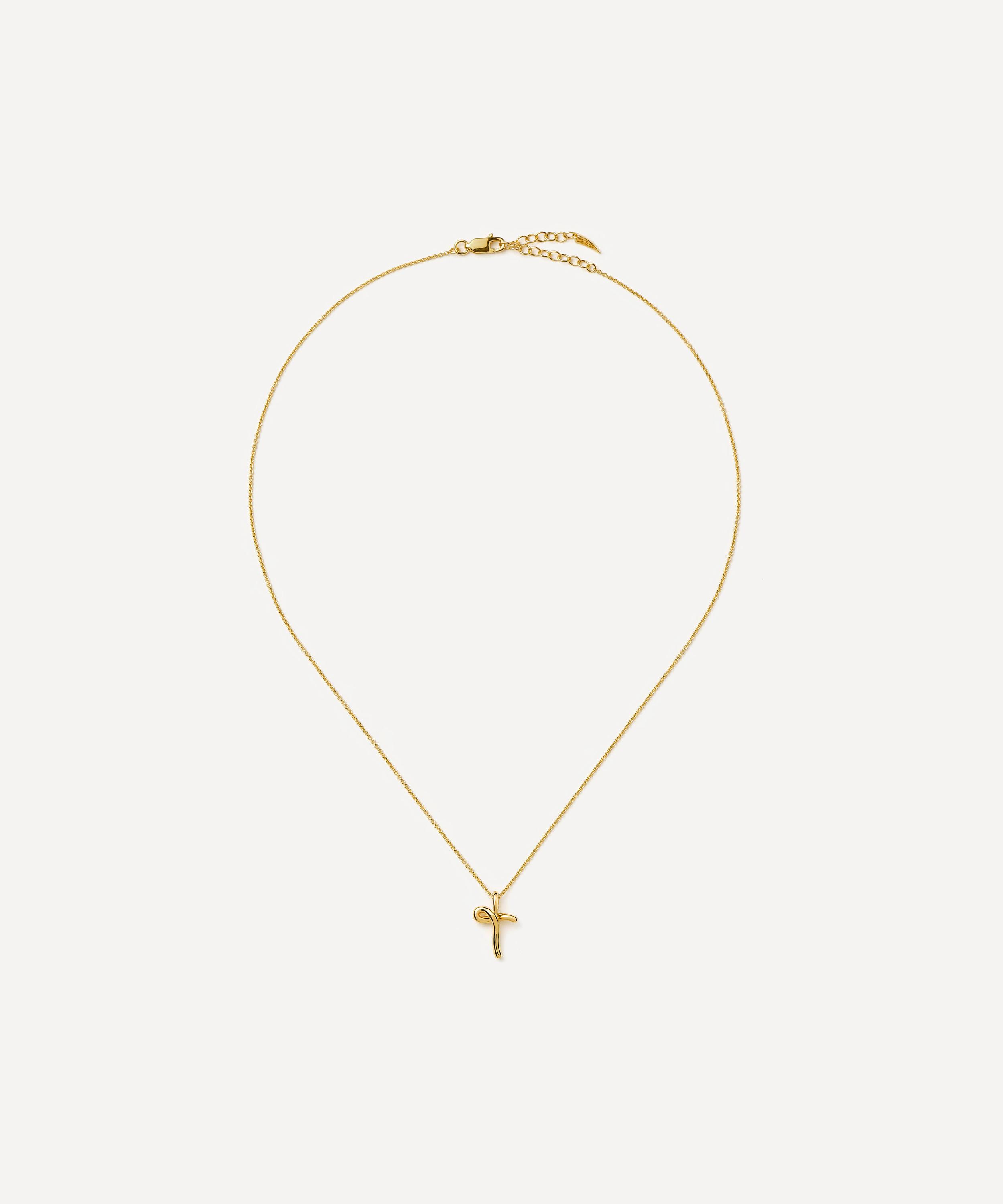 Missoma - 18ct Gold-Plated Vermeil Silver Curly Molten Mini T Initial Pendant Necklace image number 2