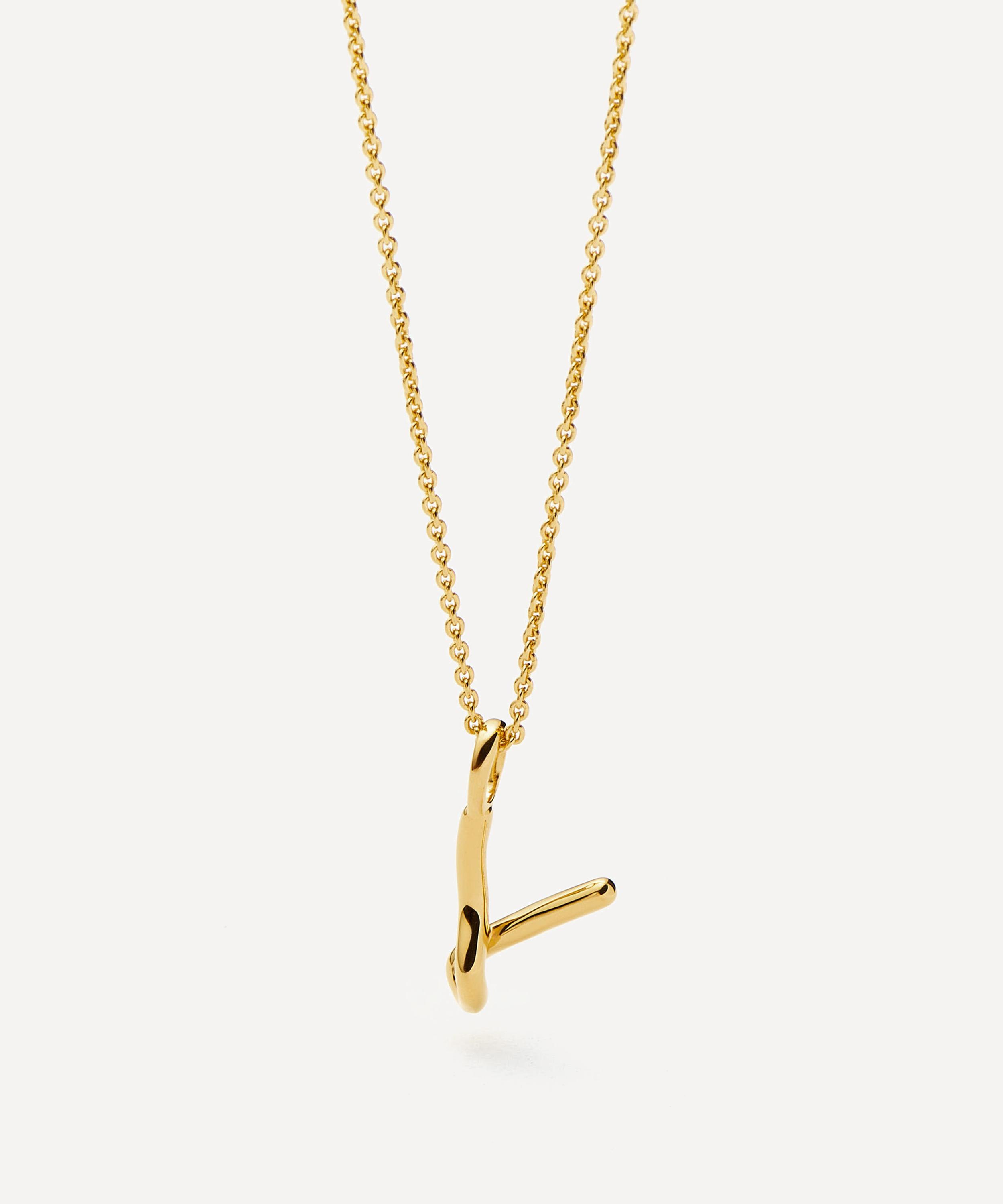 Missoma - 18ct Gold-Plated Vermeil Silver Curly Molten Mini V Initial Pendant Necklace image number 0