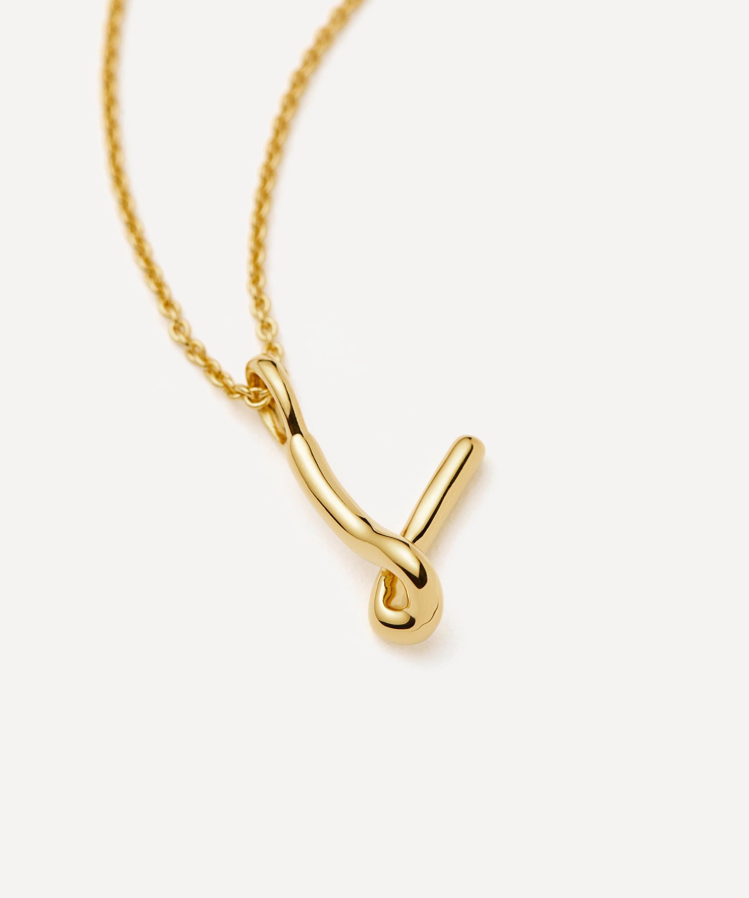 Missoma - 18ct Gold-Plated Vermeil Silver Curly Molten Mini V Initial Pendant Necklace image number 1
