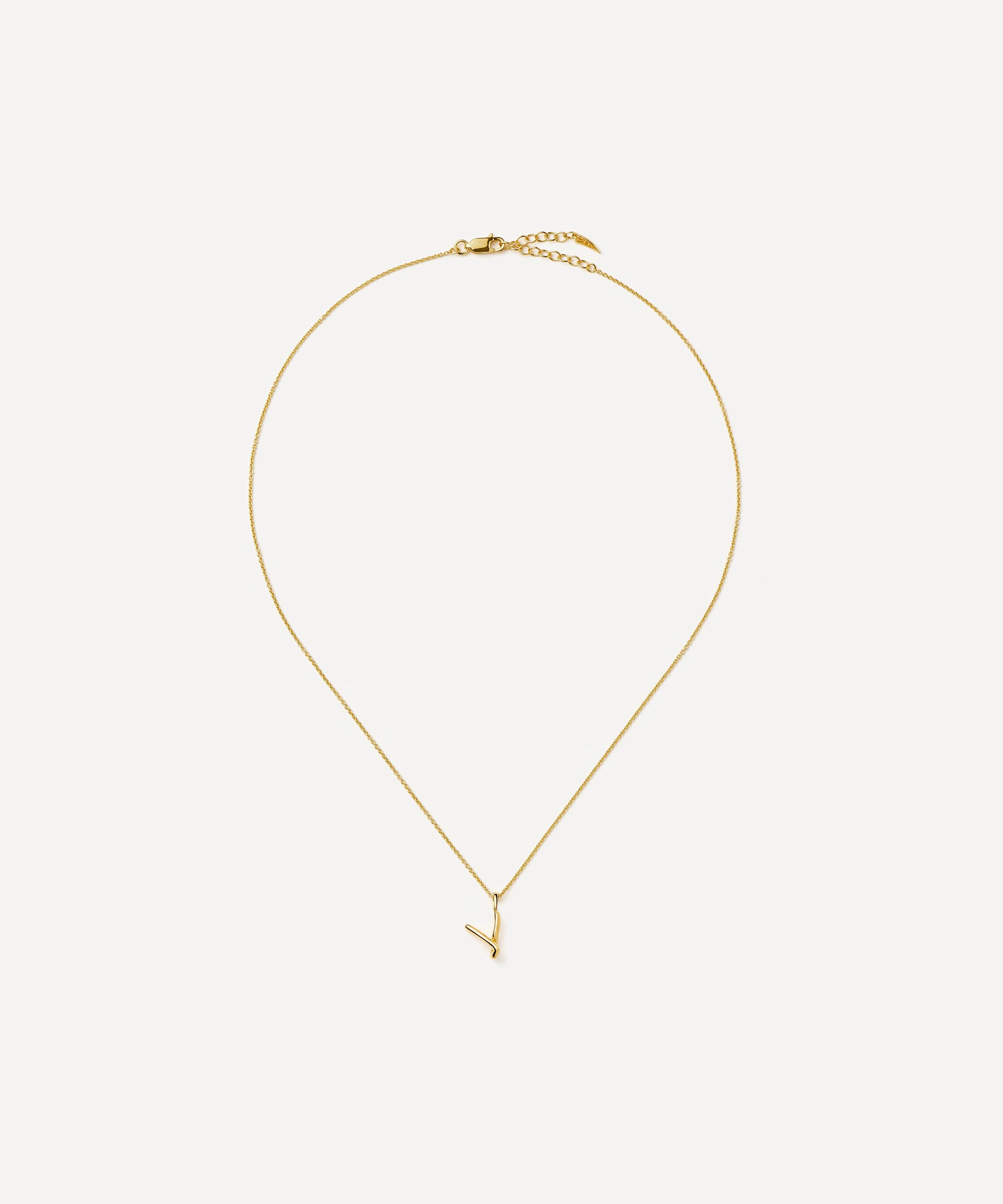 Missoma - 18ct Gold-Plated Vermeil Silver Curly Molten Mini V Initial Pendant Necklace image number 2