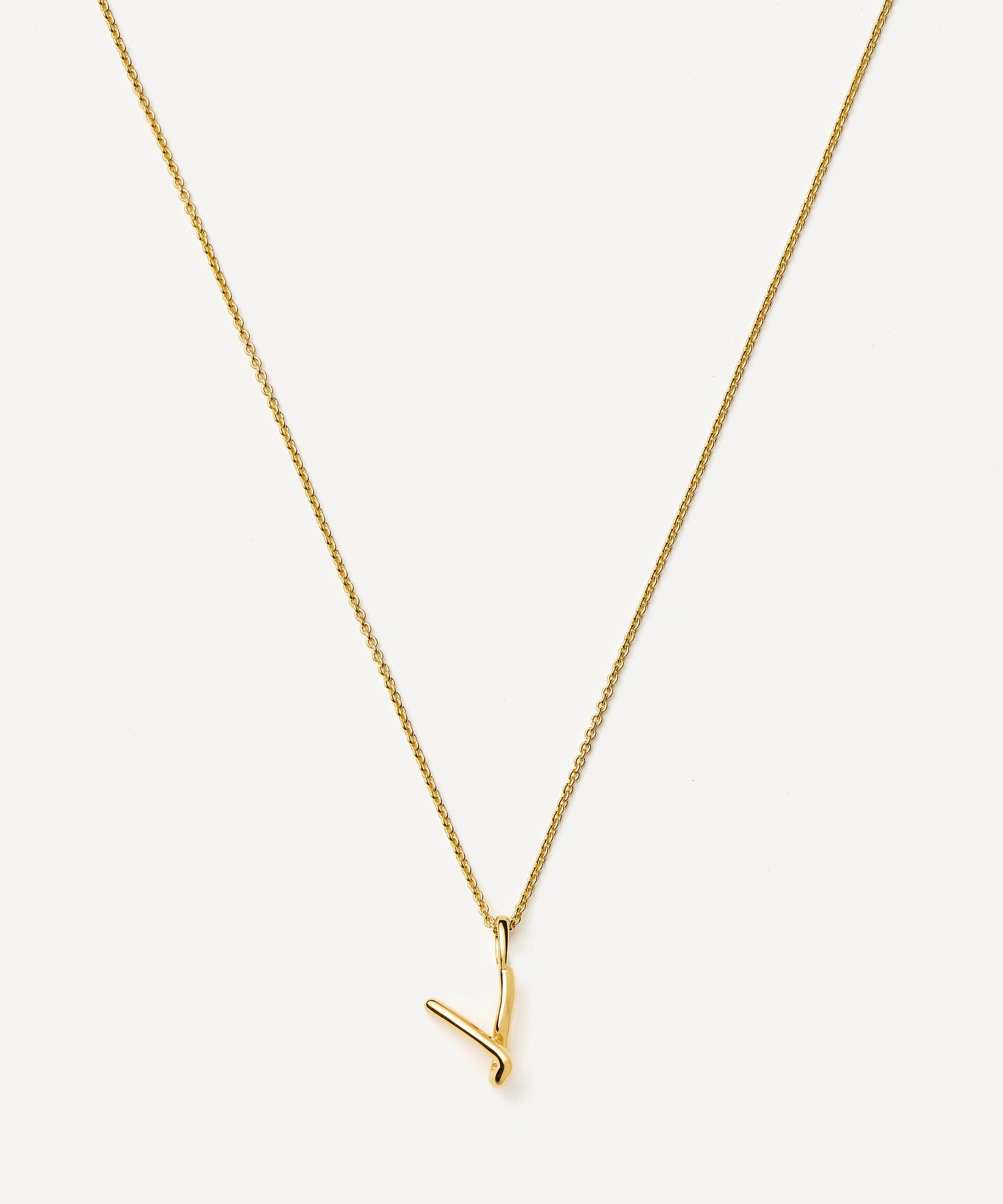Missoma - 18ct Gold-Plated Vermeil Silver Curly Molten Mini V Initial Pendant Necklace image number 3
